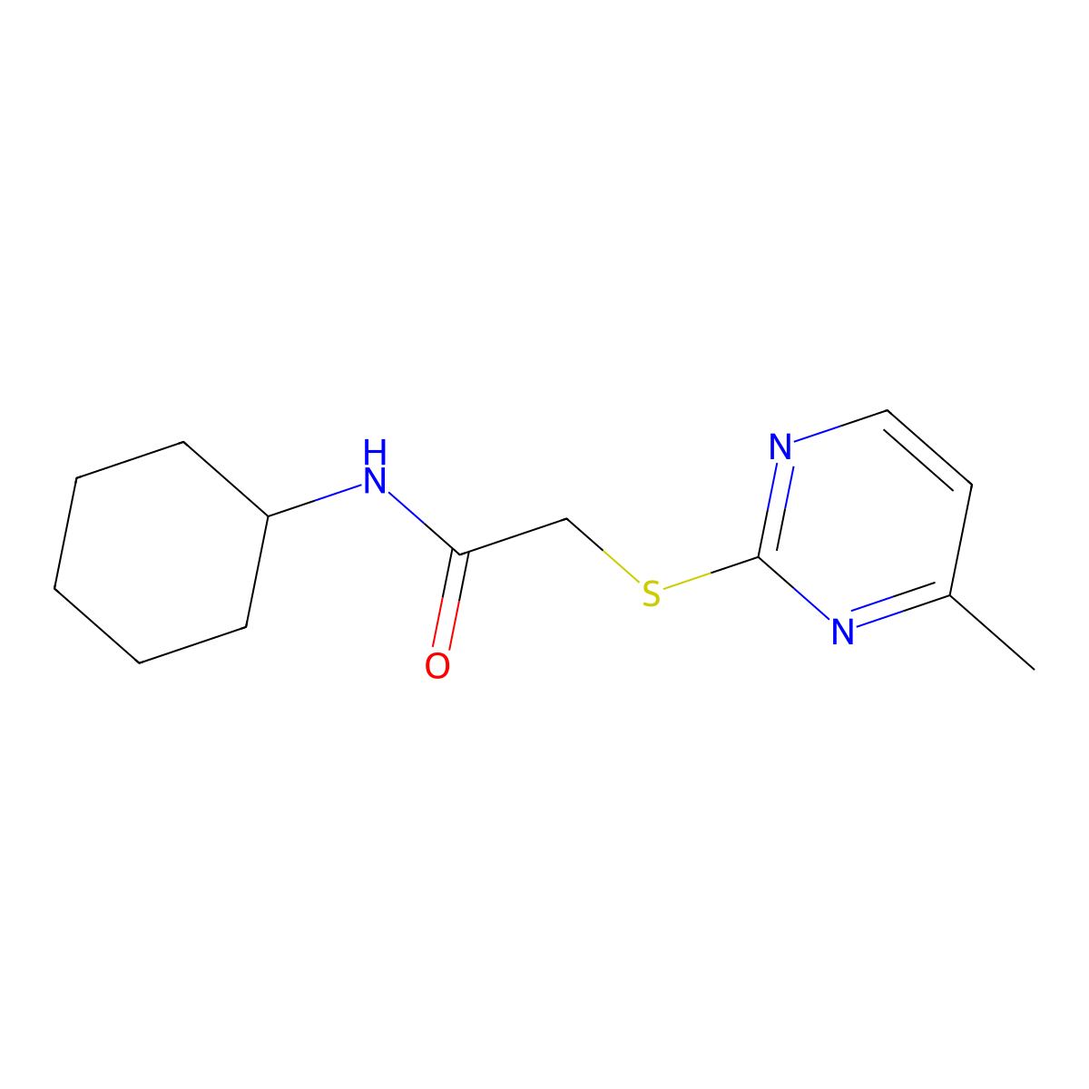 N-cyclohexyl-2-(4-methylpyrimidin-2-yl)sulfanylacetamide molecular structure, CAS 483977-68-0