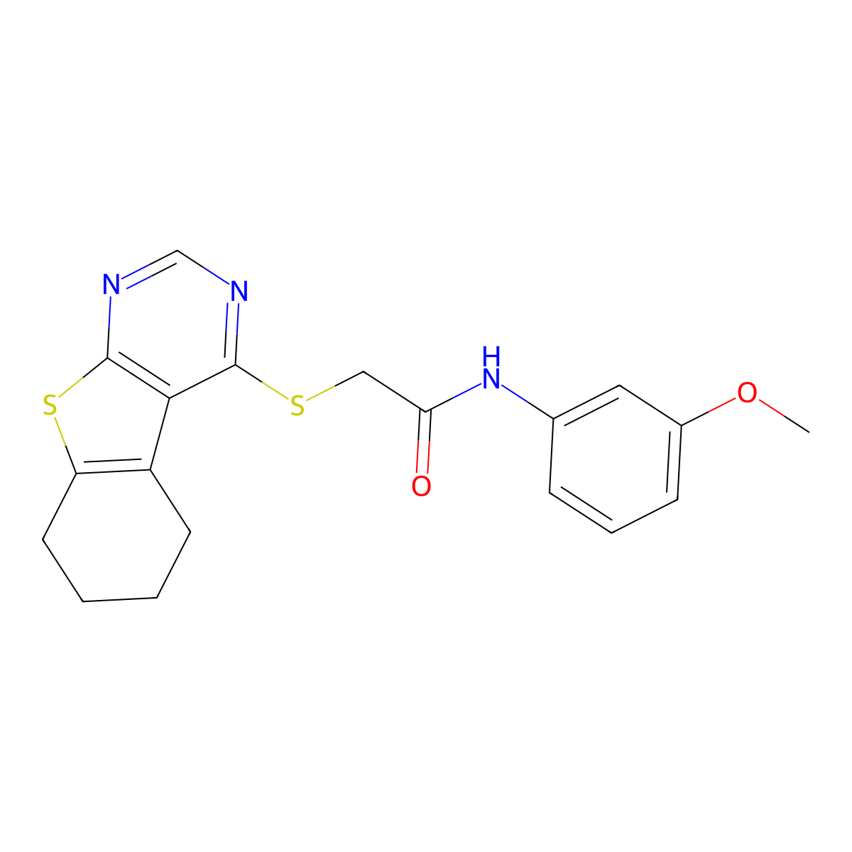 N-(3-methoxyphenyl)-2-(5,6,7,8-tetrahydro[1]benzothieno[2,3-d]pyrimidin-4-ylsulfanyl)acetamide molecular structure, CAS 483984-05-0