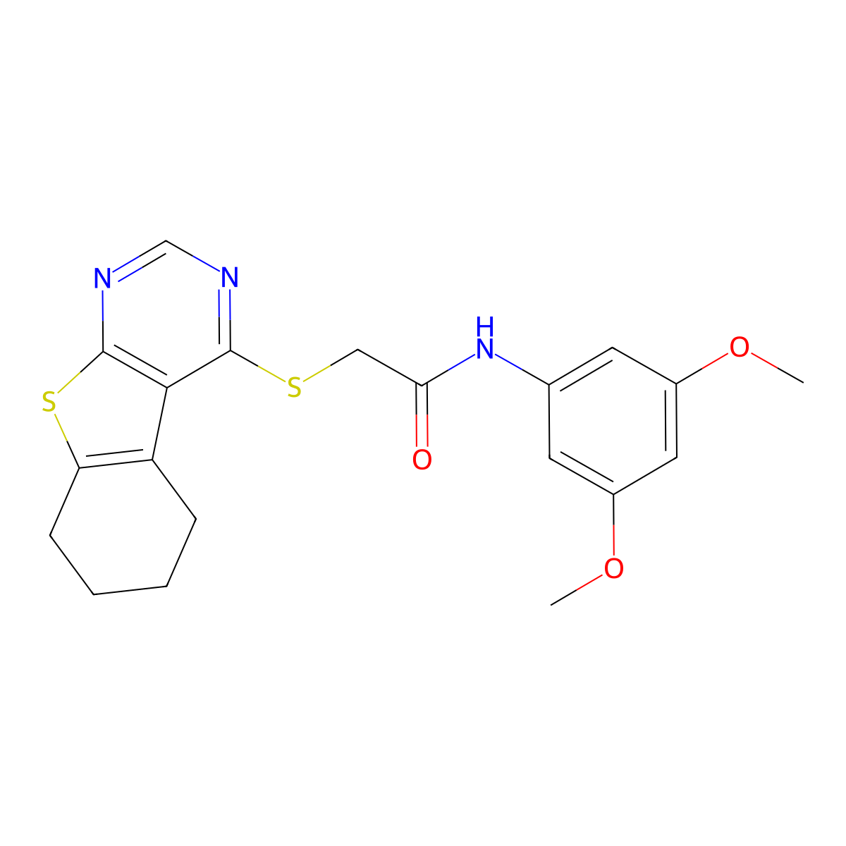 N-(3,5-dimethoxyphenyl)-2-(5,6,7,8-tetrahydro[1]benzothieno[2,3-d]pyrimidin-4-ylsulfanyl)acetamide molecular structure, CAS 483984-11-8