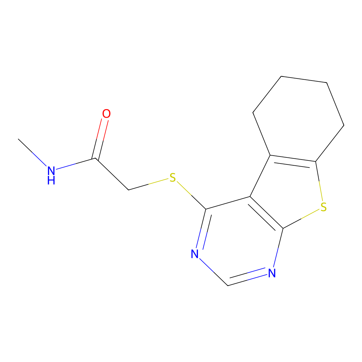N-methyl-2-(8-thia-4,6-diazatricyclo(7.4.0.0,2,7)trideca-1(9),2,4,6-tetraen-3-ylsulfanyl)acetamide molecular structure, CAS 483984-12-9