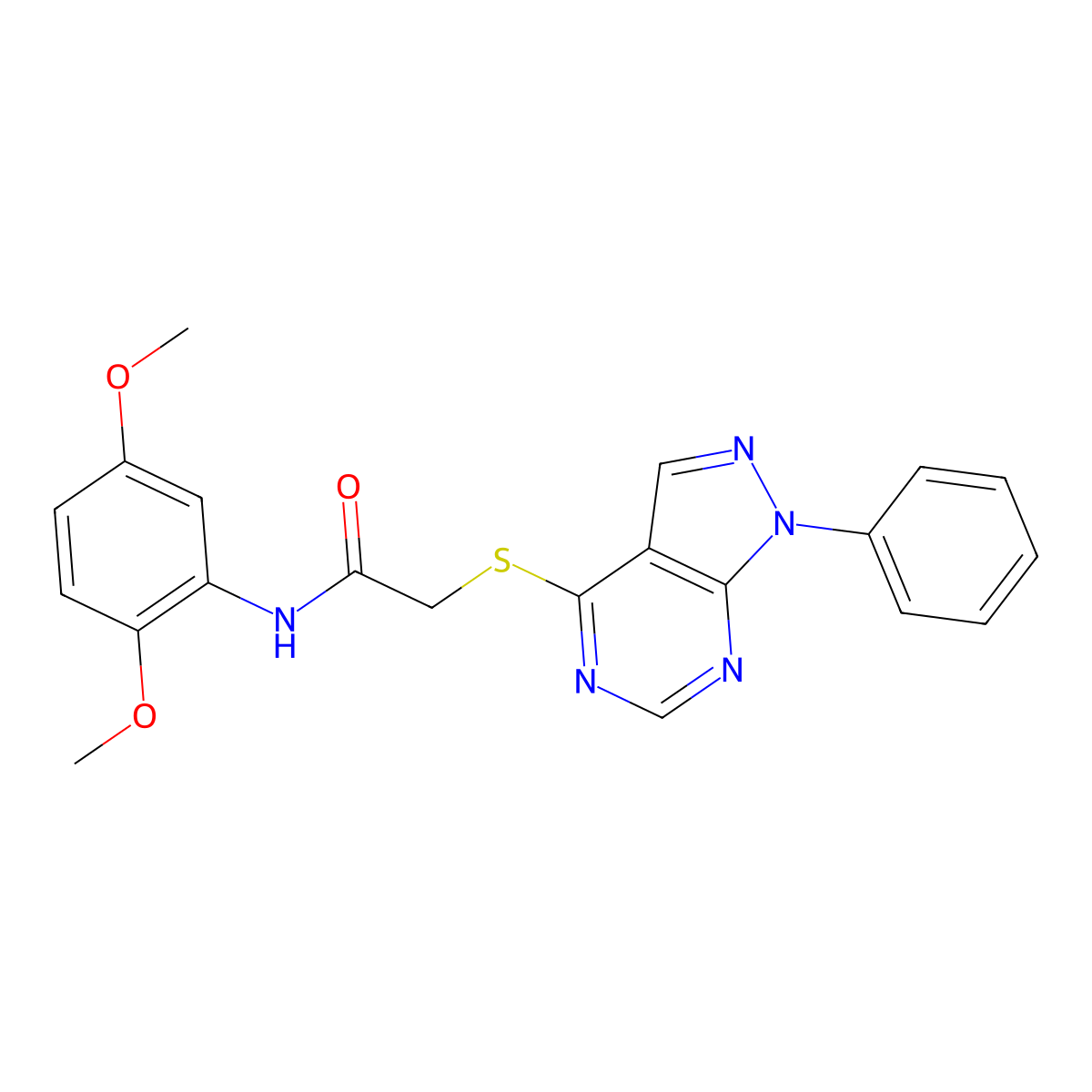N-(2,5-dimethoxyphenyl)-2-((1-phenyl-1H-pyrazolo[3,4-d]pyrimidin-4-yl)thio)acetamide molecular structure, CAS 483984-32-3