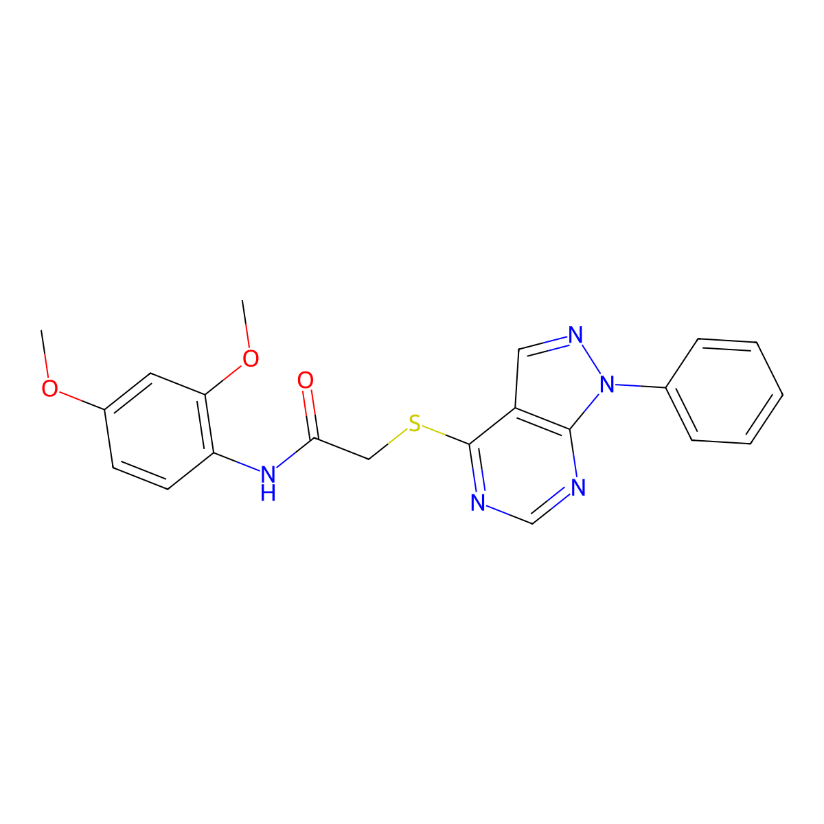 N-(2,4-dimethoxyphenyl)-2-((1-phenyl-1H-pyrazolo[3,4-d]pyrimidin-4-yl)thio)acetamide molecular structure, CAS 483984-35-6