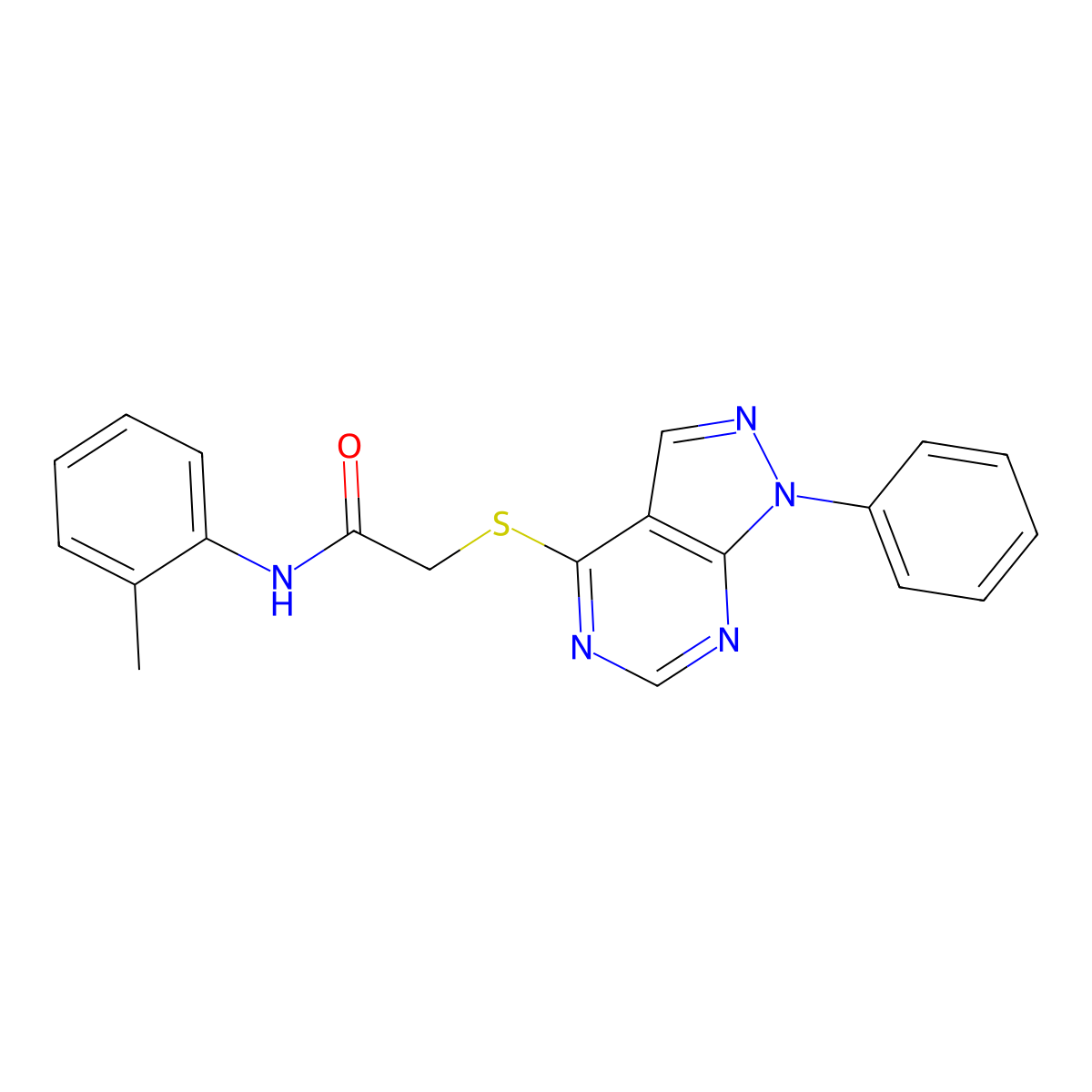 2-((1-phenyl-1H-pyrazolo[3,4-d]pyrimidin-4-yl)thio)-N-(o-tolyl)acetamide molecular structure, CAS 483984-37-8