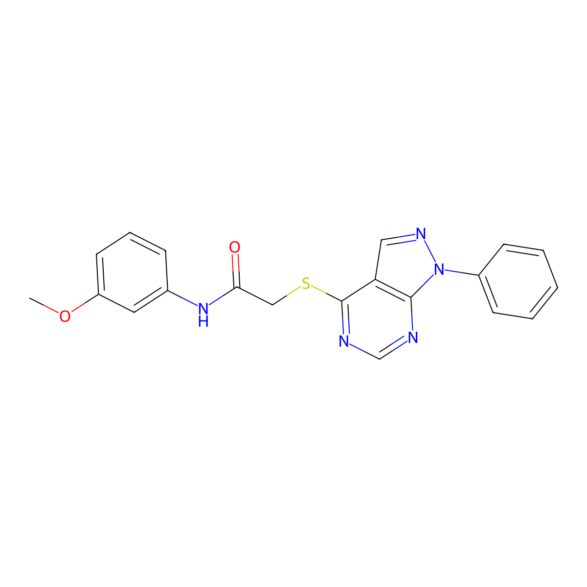 N-(3-methoxyphenyl)-2-((1-phenyl-1H-pyrazolo[3,4-d]pyrimidin-4-yl)thio)acetamide molecular structure, CAS 483984-38-9