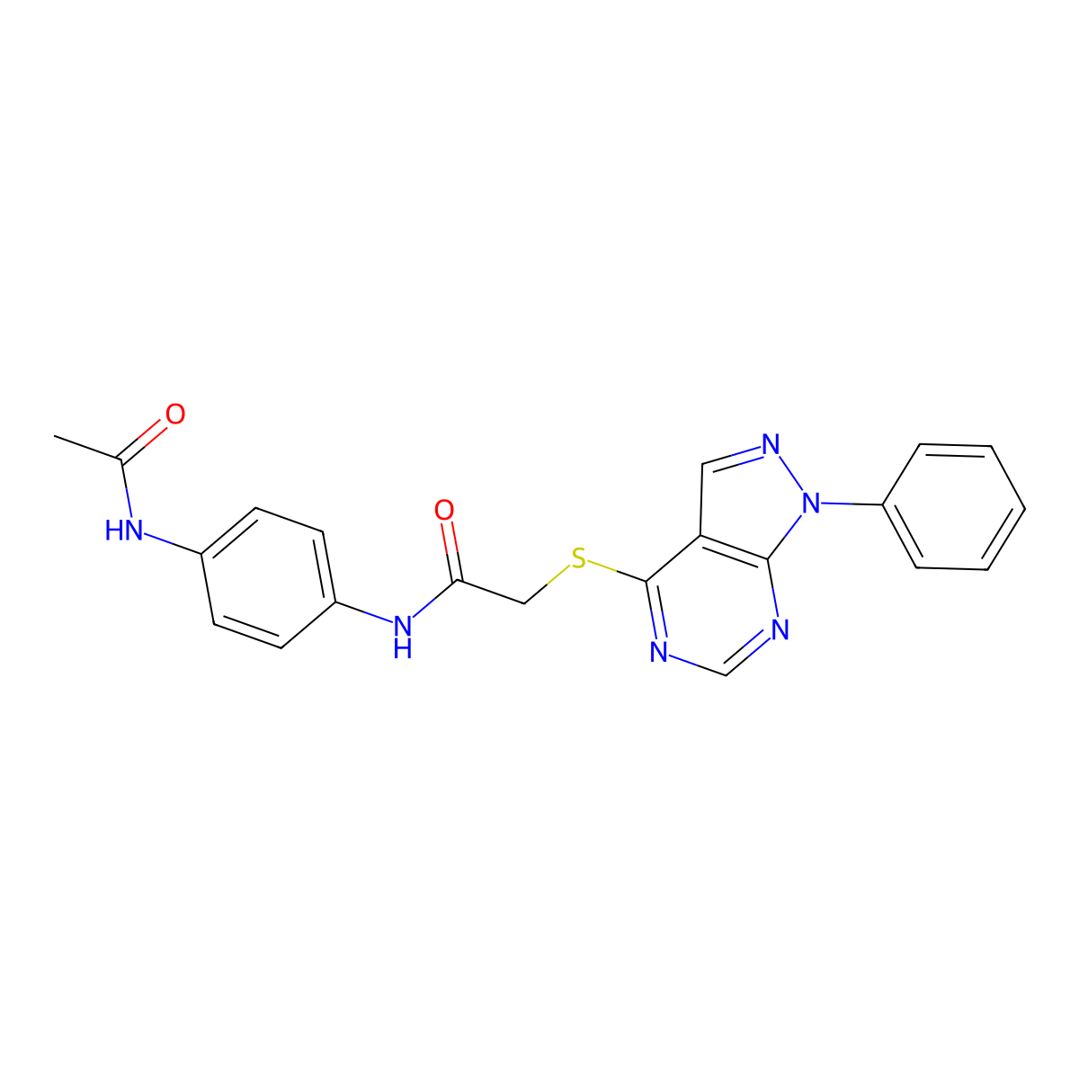 N-(4-acetamidophenyl)-2-((1-phenyl-1H-pyrazolo[3,4-d]pyrimidin-4-yl)thio)acetamide molecular structure, CAS 483984-43-6
