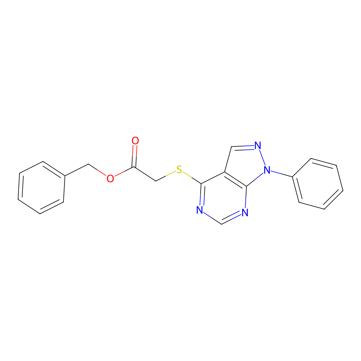 Benzyl 2-(1-phenylpyrazolo[3,4-d]pyrimidin-4-yl)sulfanylacetate molecular structure, CAS 483984-44-7