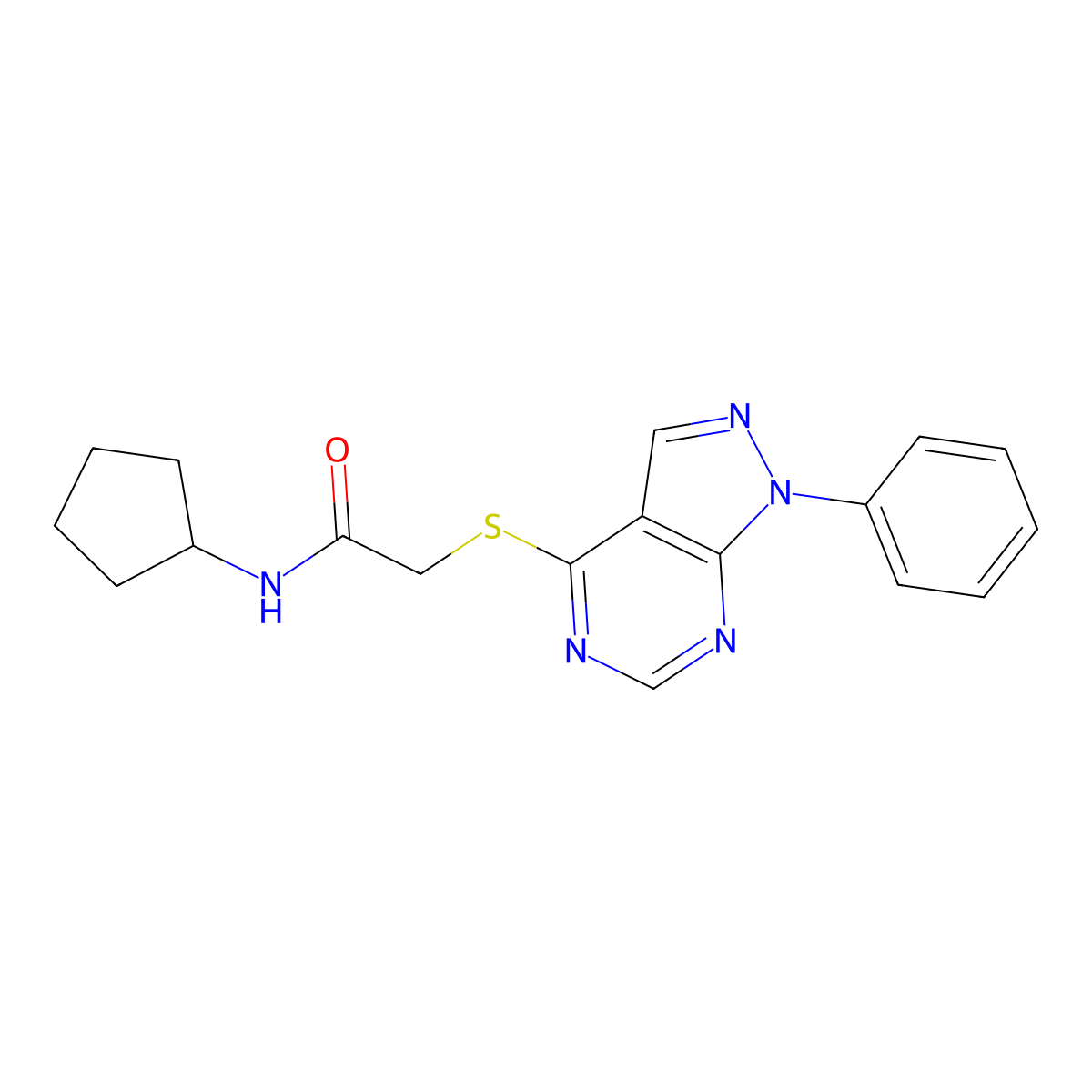 N-cyclopentyl-2-({1-phenyl-1H-pyrazolo[3,4-d]pyrimidin-4-yl}sulfanyl)acetamide molecular structure, CAS 483984-49-2