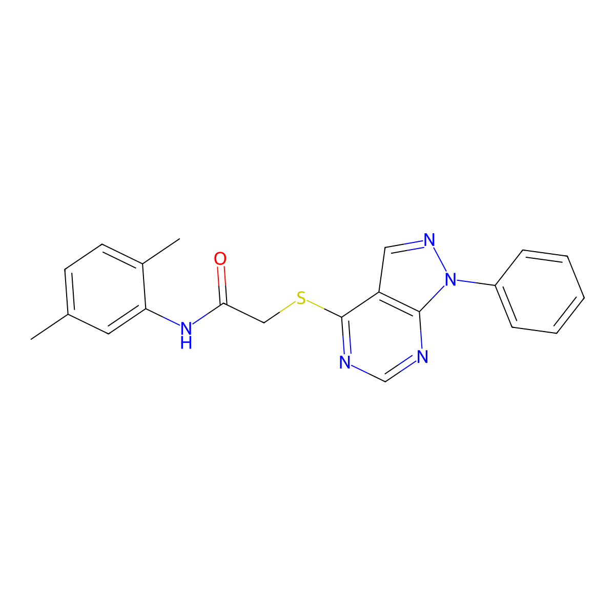 N-(2,5-dimethylphenyl)-2-((1-phenyl-1H-pyrazolo[3,4-d]pyrimidin-4-yl)thio)acetamide molecular structure, CAS 483984-50-5