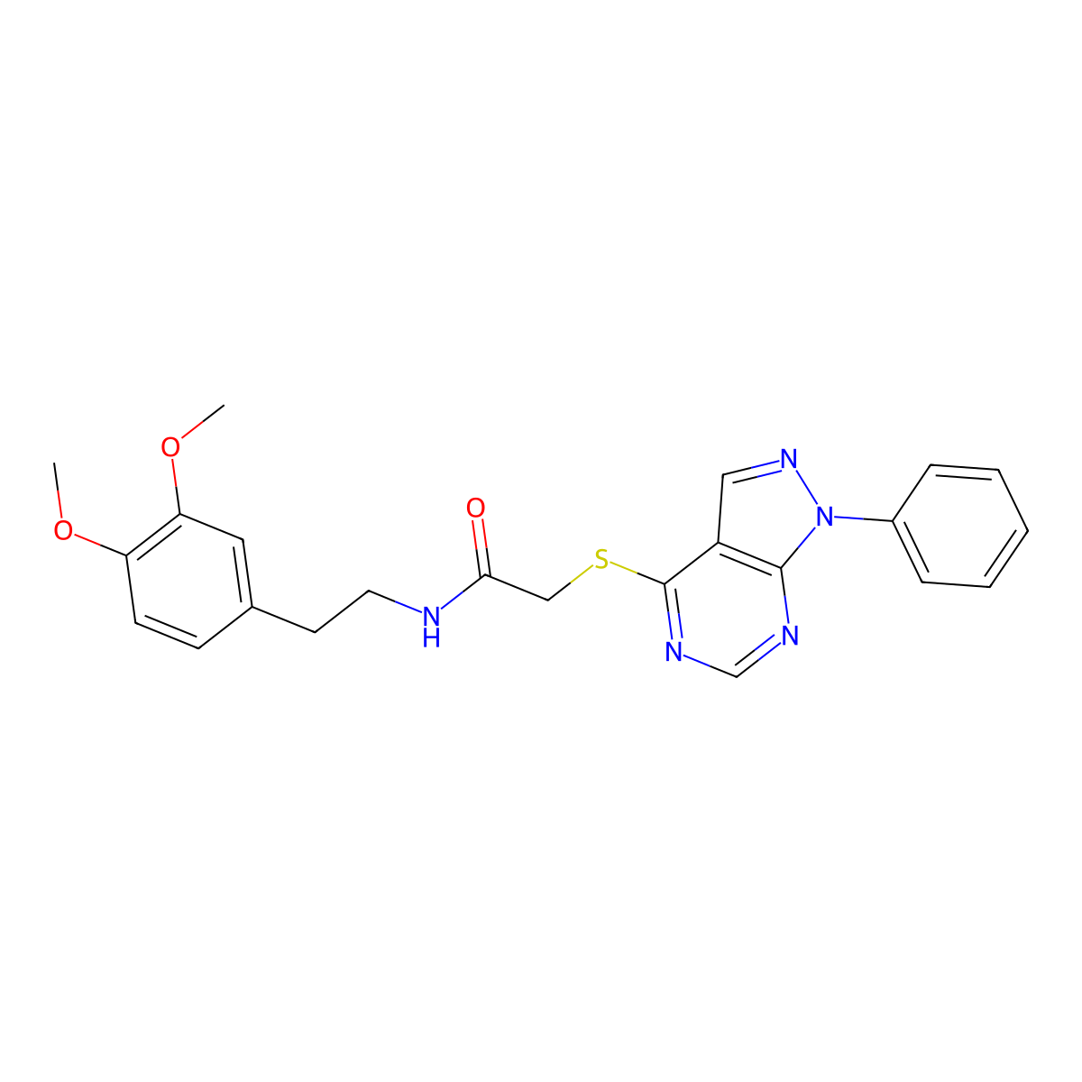 N-[2-(3,4-dimethoxyphenyl)ethyl]-2-(1-phenylpyrazolo[3,4-d]pyrimidin-4-yl)sulfanylacetamide molecular structure, CAS 483984-56-1