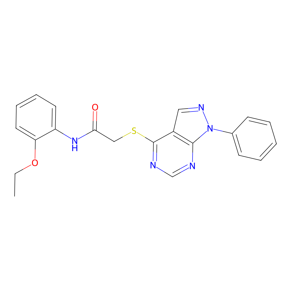 N-(2-ethoxyphenyl)-2-({1-phenyl-1H-pyrazolo[3,4-d]pyrimidin-4-yl}sulfanyl)acetamide molecular structure, CAS 483984-58-3