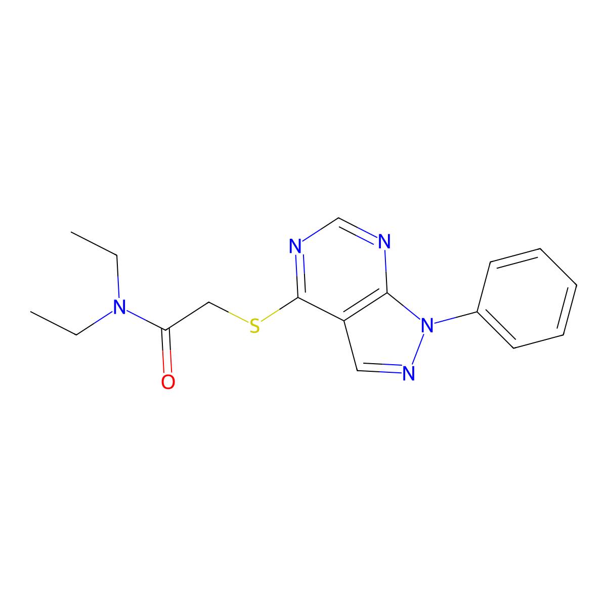 N,N-Diethyl-2-(1-phenyl-1H-pyrazolo[3,4-d]pyrimidin-4-ylsulfanyl)-acetamide molecular structure, CAS 483984-63-0