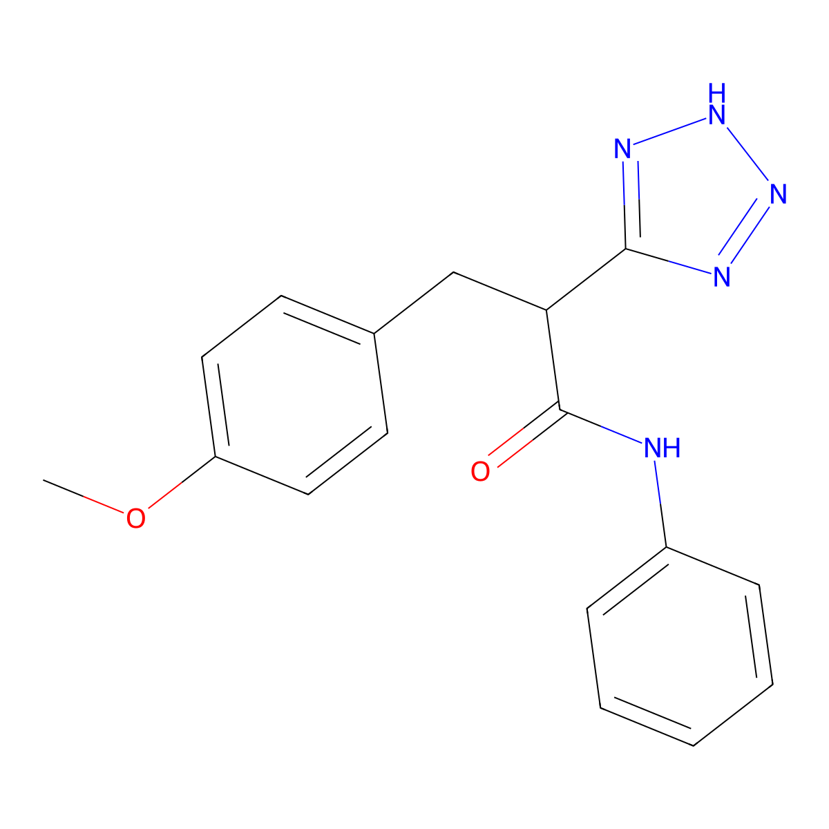 3-(4-methoxyphenyl)-N-phenyl-2-(2H-tetrazol-5-yl)propanamide molecular structure, CAS 483993-00-6