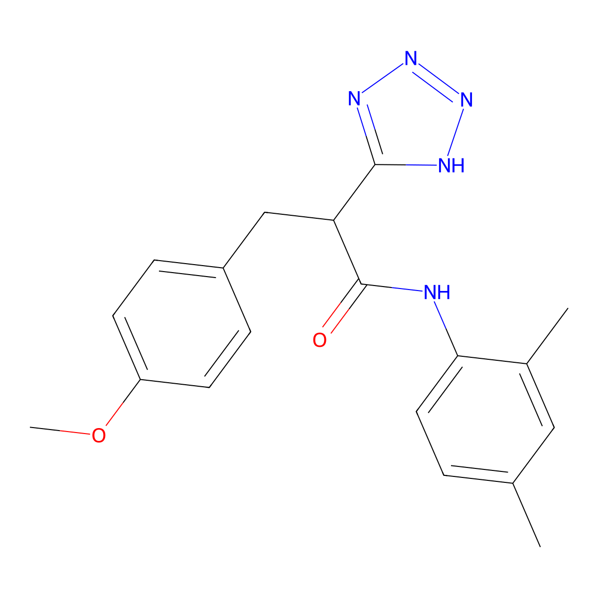 N-(2,4-dimethylphenyl)-3-(4-methoxyphenyl)-2-(2H-tetrazol-5-yl)propanamide molecular structure, CAS 483993-05-1