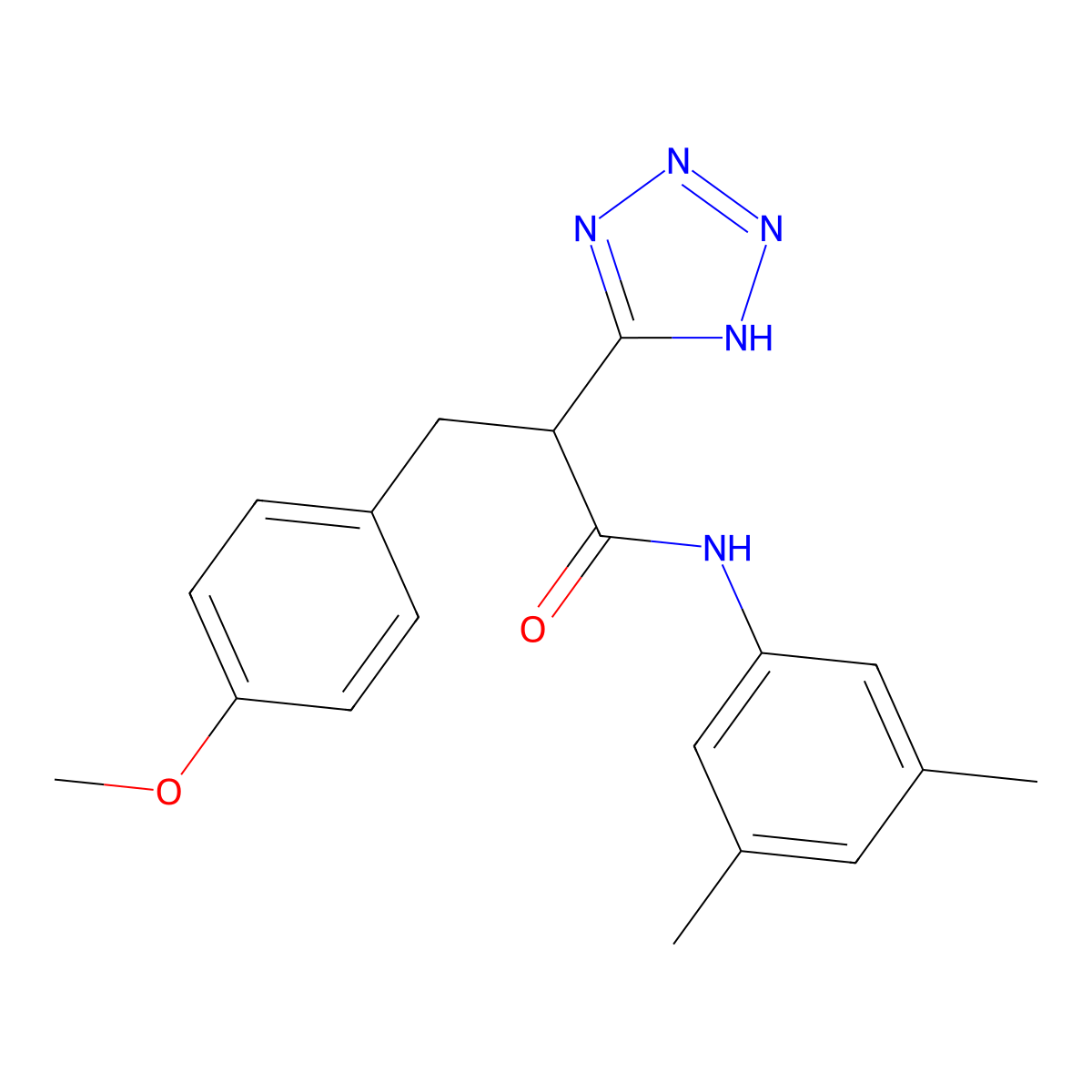 N-(3,5-dimethylphenyl)-3-(4-methoxyphenyl)-2-(2H-tetrazol-5-yl)propanamide molecular structure, CAS 483993-06-2