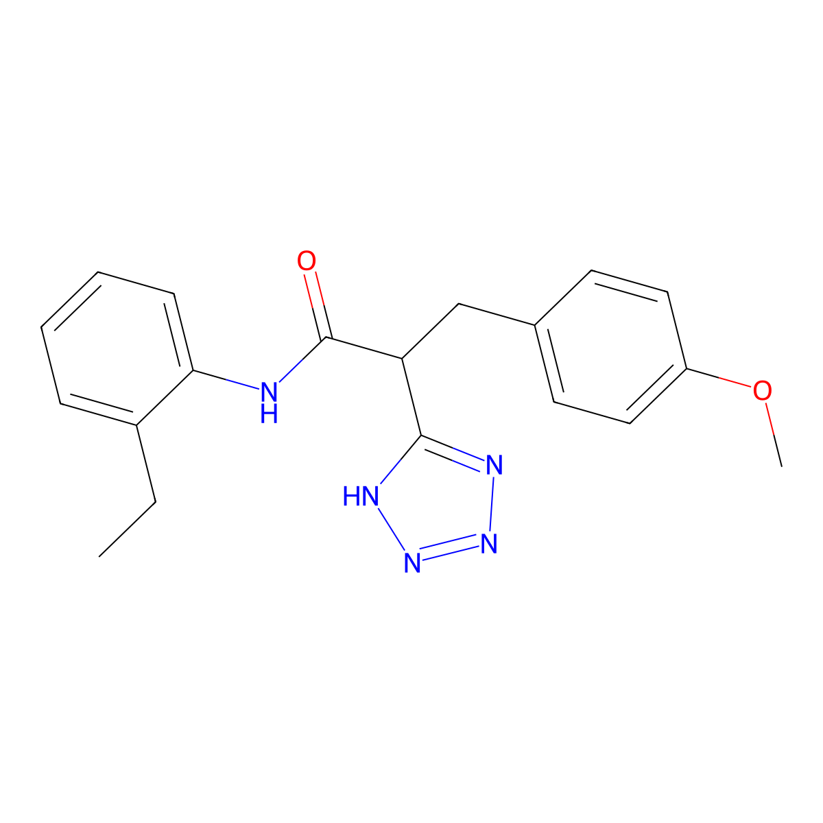 N-(2-ethylphenyl)-3-(4-methoxyphenyl)-2-(1H-tetrazol-5-yl)propanamide molecular structure, CAS 483993-09-5