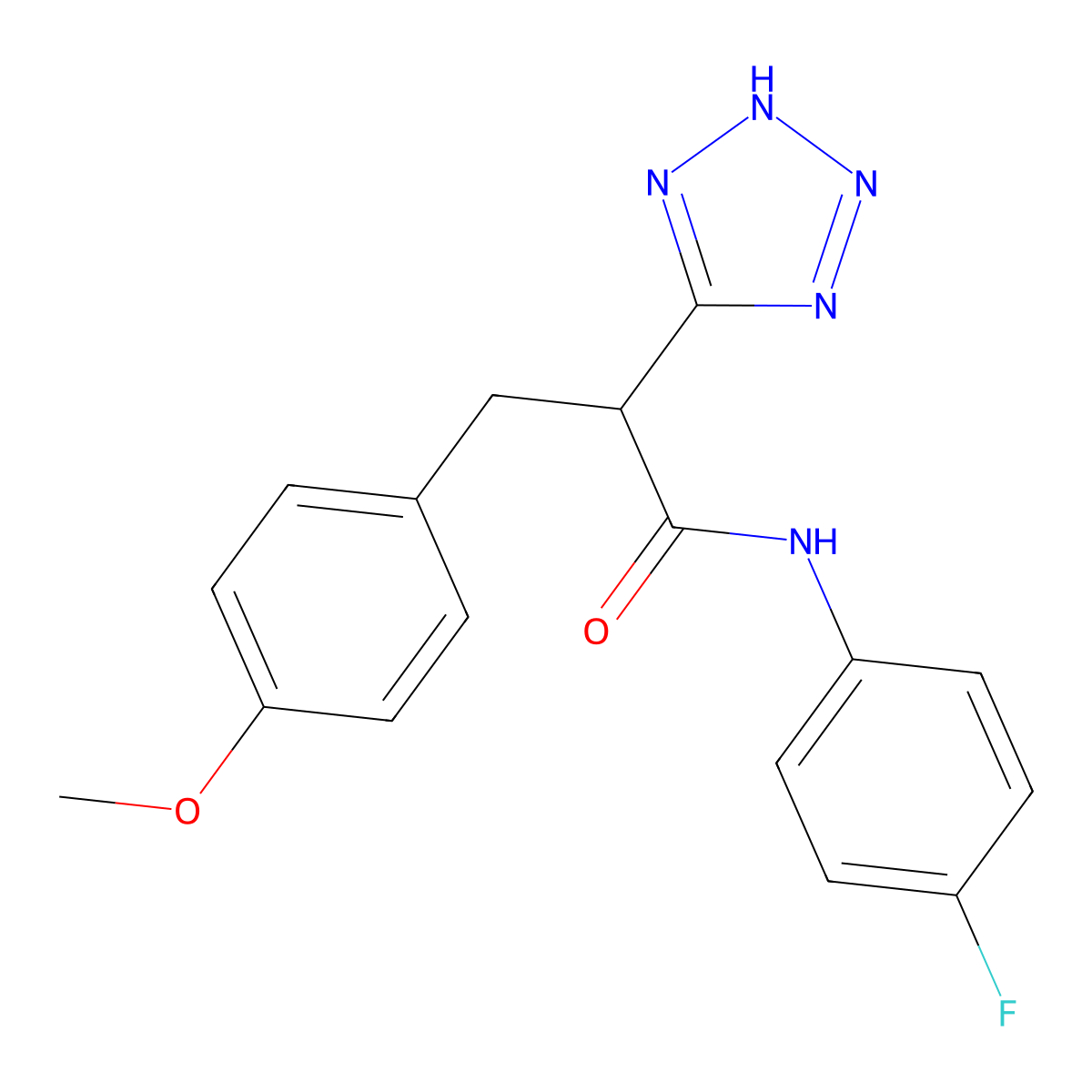 N-(4-fluorophenyl)-3-(4-methoxyphenyl)-2-(2H-tetrazol-5-yl)propanamide molecular structure, CAS 483993-11-9