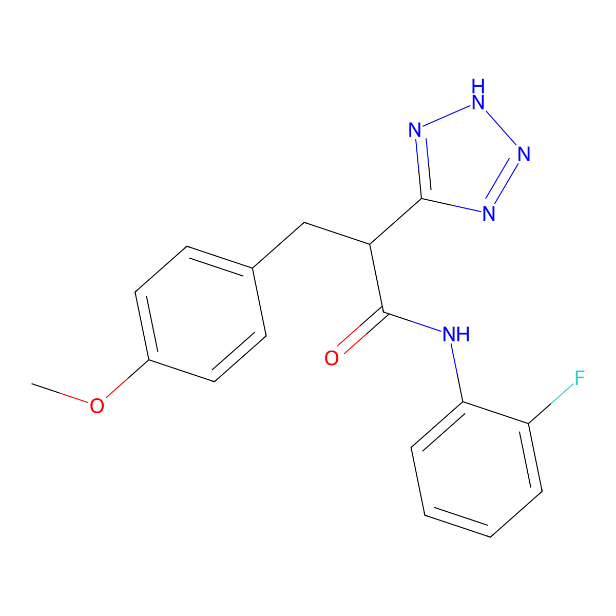 N-(2-fluorophenyl)-3-(4-methoxyphenyl)-2-(2H-tetrazol-5-yl)propanamide molecular structure, CAS 483993-13-1