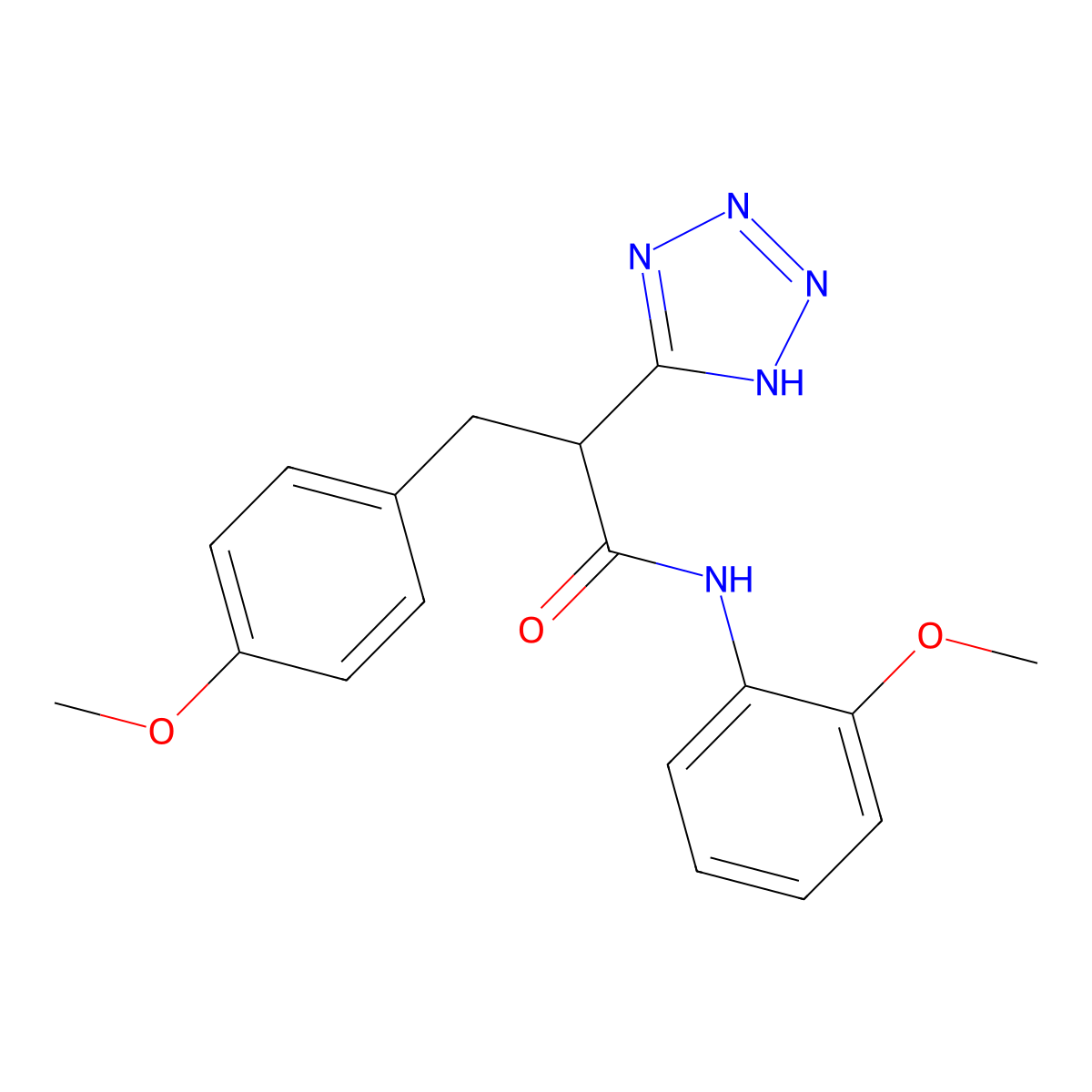 N-(2-methoxyphenyl)-3-(4-methoxyphenyl)-2-(2H-tetrazol-5-yl)propanamide molecular structure, CAS 483993-14-2