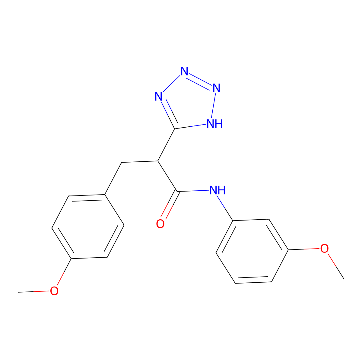 N-(3-methoxyphenyl)-3-(4-methoxyphenyl)-2-(2H-tetrazol-5-yl)propanamide molecular structure, CAS 483993-15-3