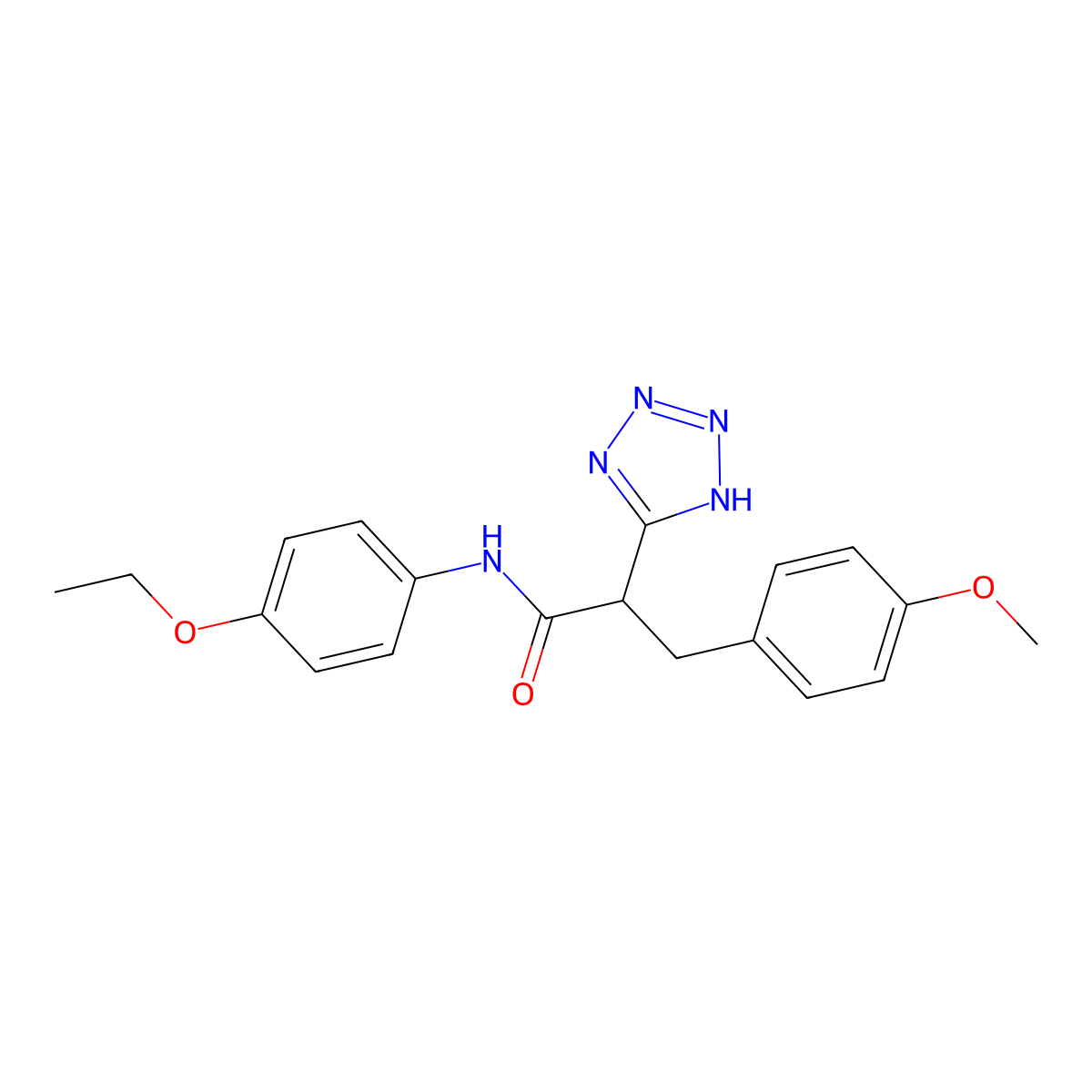 N-(4-ethoxyphenyl)-3-(4-methoxyphenyl)-2-(2H-1,2,3,4-tetrazol-5-yl)propanamide molecular structure, CAS 483993-17-5