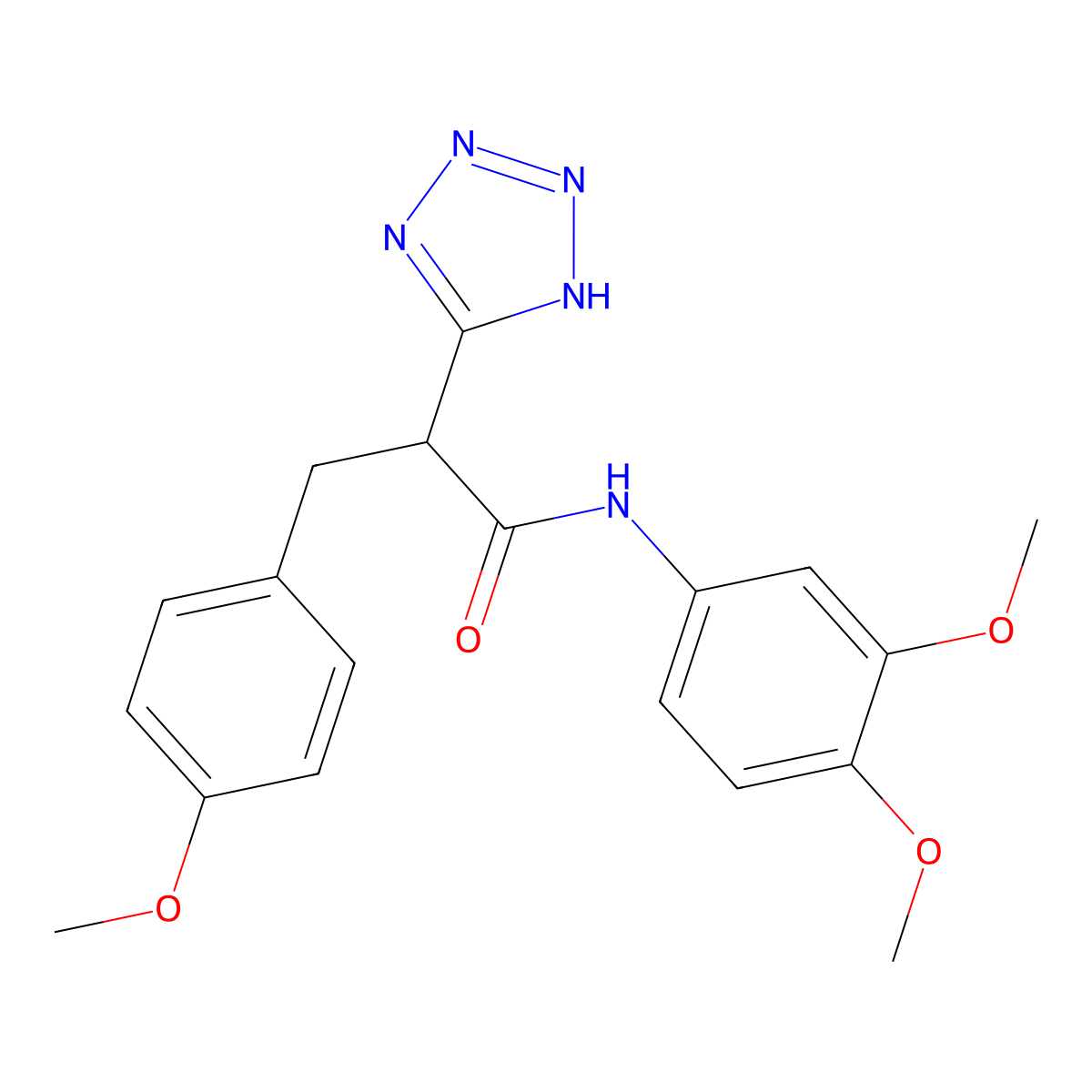 N-(3,4-dimethoxyphenyl)-3-(4-methoxyphenyl)-2-(2H-tetrazol-5-yl)propanamide molecular structure, CAS 483993-20-0