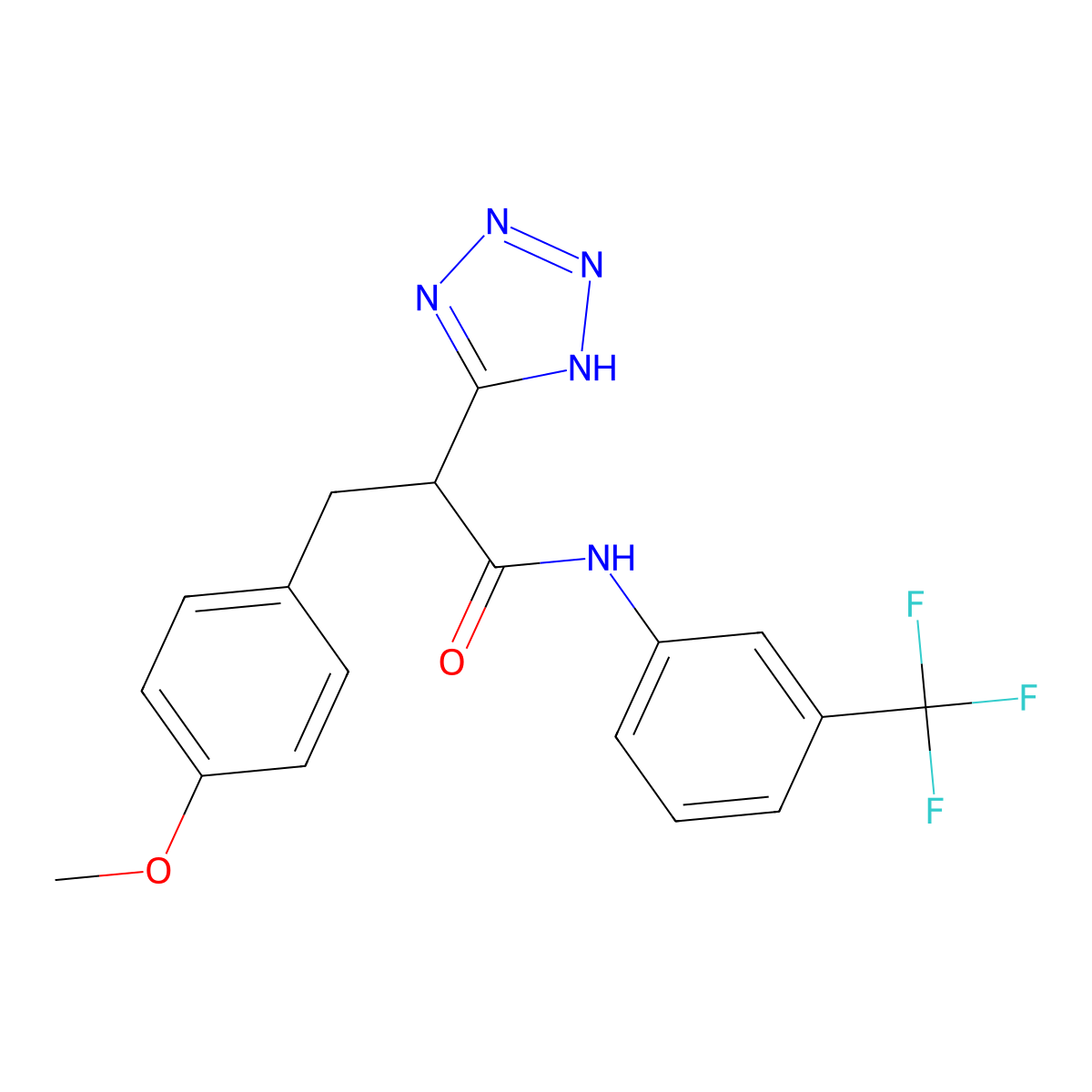3-(4-methoxyphenyl)-2-(2H-tetrazol-5-yl)-N-[3-(trifluoromethyl)phenyl]propanamide molecular structure, CAS 483993-21-1