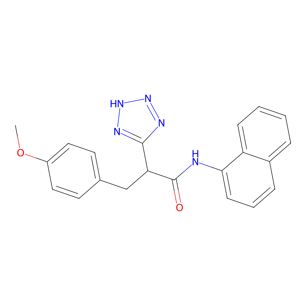 3-(4-methoxyphenyl)-N-1-naphthyl-2-(2H-tetrazol-5-yl)propanamide molecular structure, CAS 483993-22-2