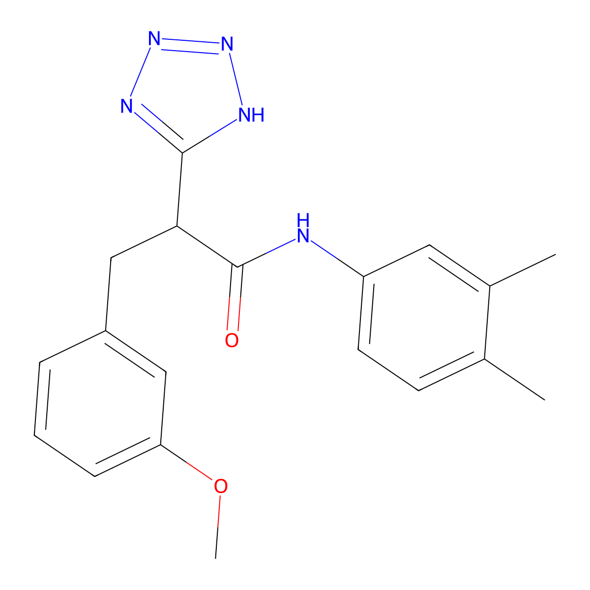 N-(3,4-dimethylphenyl)-3-(3-methoxyphenyl)-2-(2H-1,2,3,4-tetrazol-5-yl)propanamide molecular structure, CAS 483993-28-8