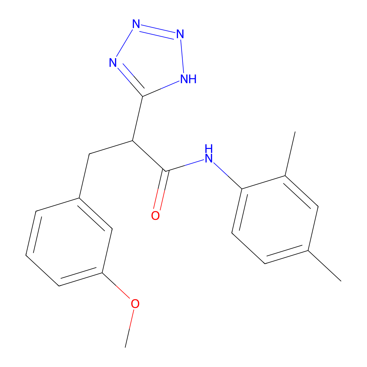 N-(2,4-dimethylphenyl)-3-(3-methoxyphenyl)-2-(2H-tetrazol-5-yl)propanamide molecular structure, CAS 483993-30-2