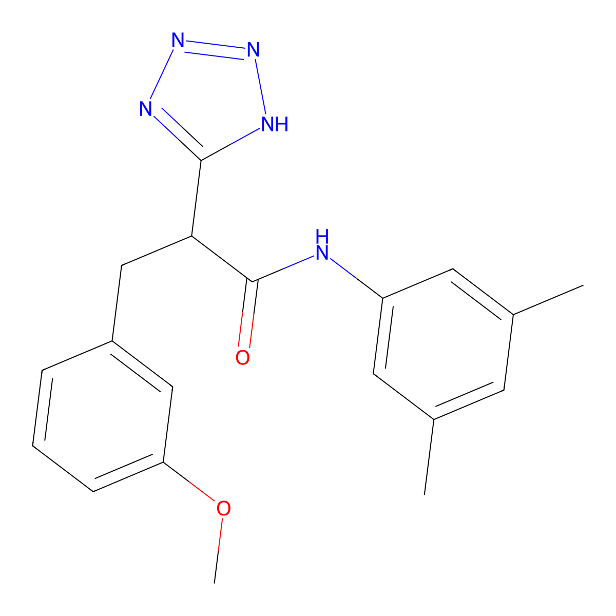 N-(3,5-dimethylphenyl)-3-(3-methoxyphenyl)-2-(2H-tetrazol-5-yl)propanamide molecular structure, CAS 483993-32-4