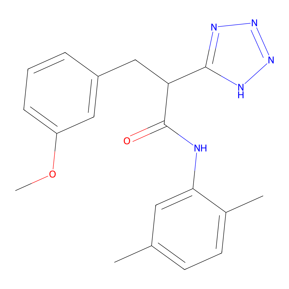 N-(2,5-dimethylphenyl)-3-(3-methoxyphenyl)-2-(2H-tetrazol-5-yl)propanamide molecular structure, CAS 483993-34-6