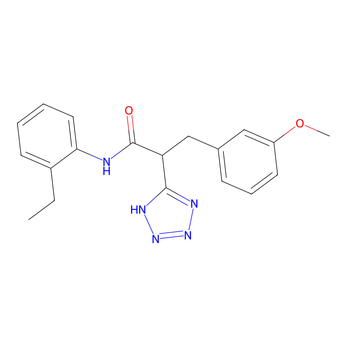 N-(2-ethylphenyl)-3-(3-methoxyphenyl)-2-(2H-1,2,3,4-tetrazol-5-yl)propanamide molecular structure, CAS 483993-38-0