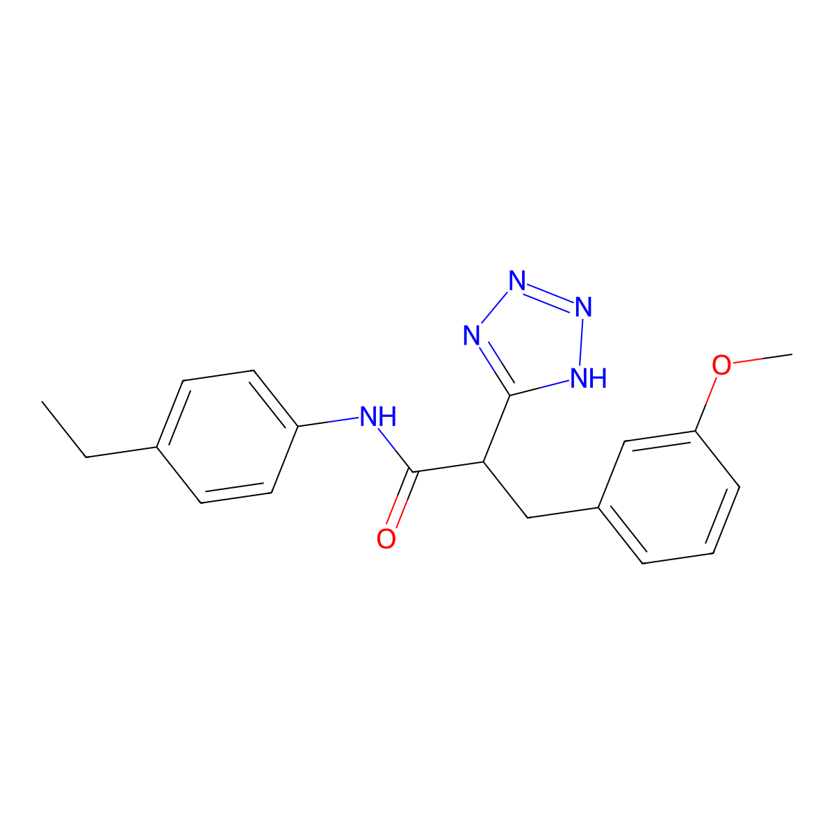 N-(4-ethylphenyl)-3-(3-methoxyphenyl)-2-(1H-tetrazol-5-yl)propanamide molecular structure, CAS 483993-39-1