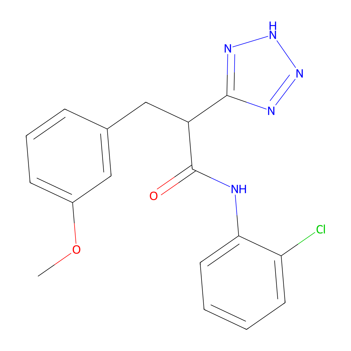 N-(2-chlorophenyl)-3-(3-methoxyphenyl)-2-(2H-tetrazol-5-yl)propanamide molecular structure, CAS 483993-40-4