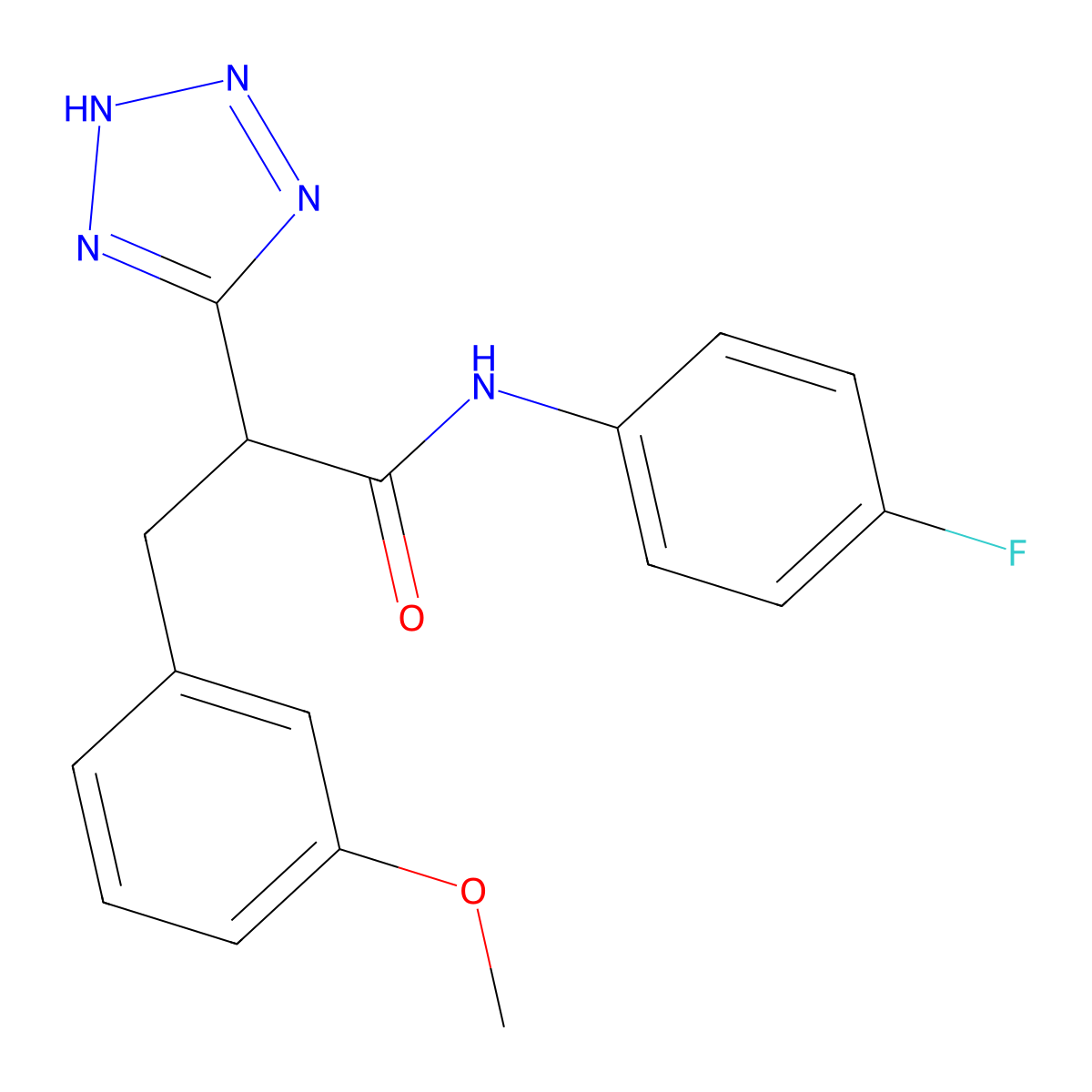 N-(4-fluorophenyl)-3-(3-methoxyphenyl)-2-(2H-tetrazol-5-yl)propanamide molecular structure, CAS 483993-42-6