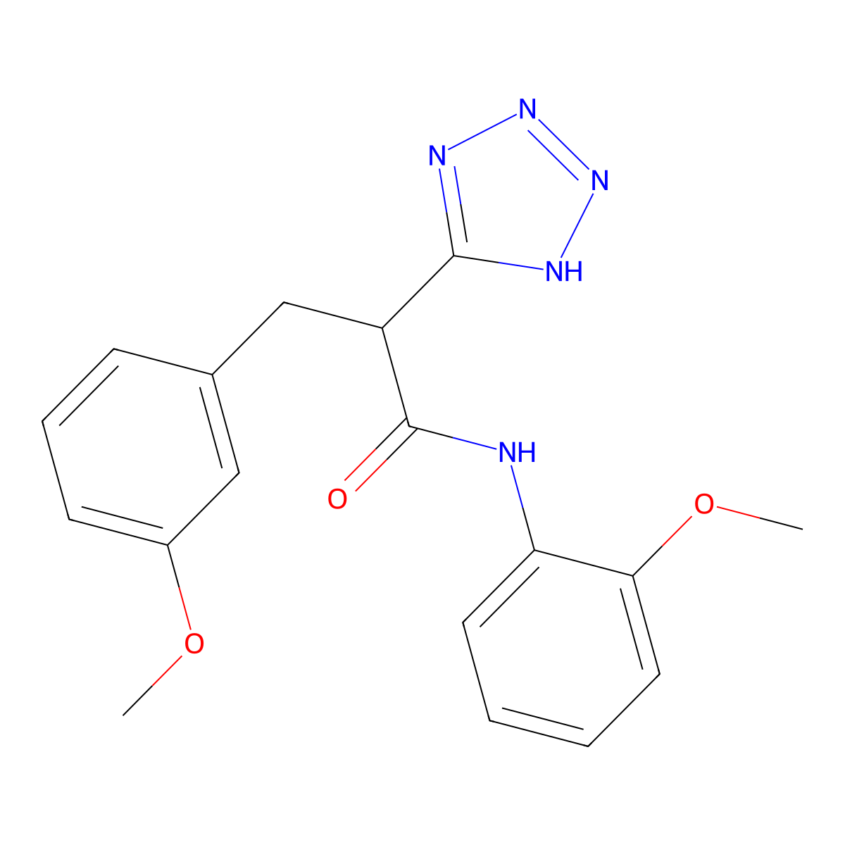 N-(2-methoxyphenyl)-3-(3-methoxyphenyl)-2-(2H-tetrazol-5-yl)propanamide molecular structure, CAS 483993-48-2