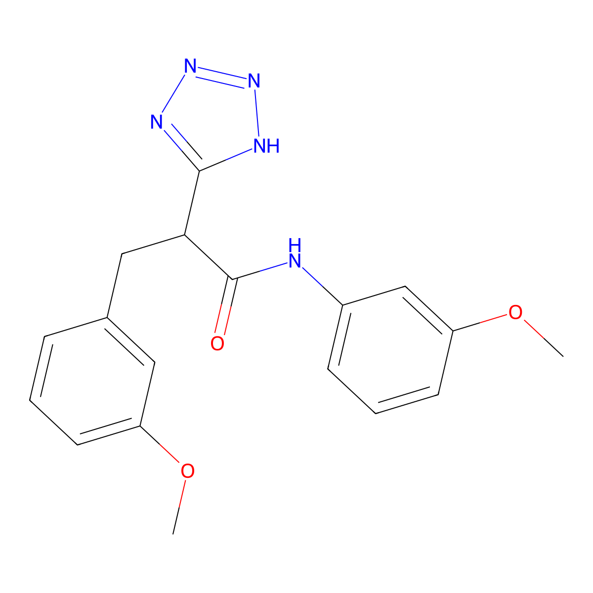 N,3-bis(3-methoxyphenyl)-2-(2H-tetrazol-5-yl)propanamide molecular structure, CAS 483993-50-6