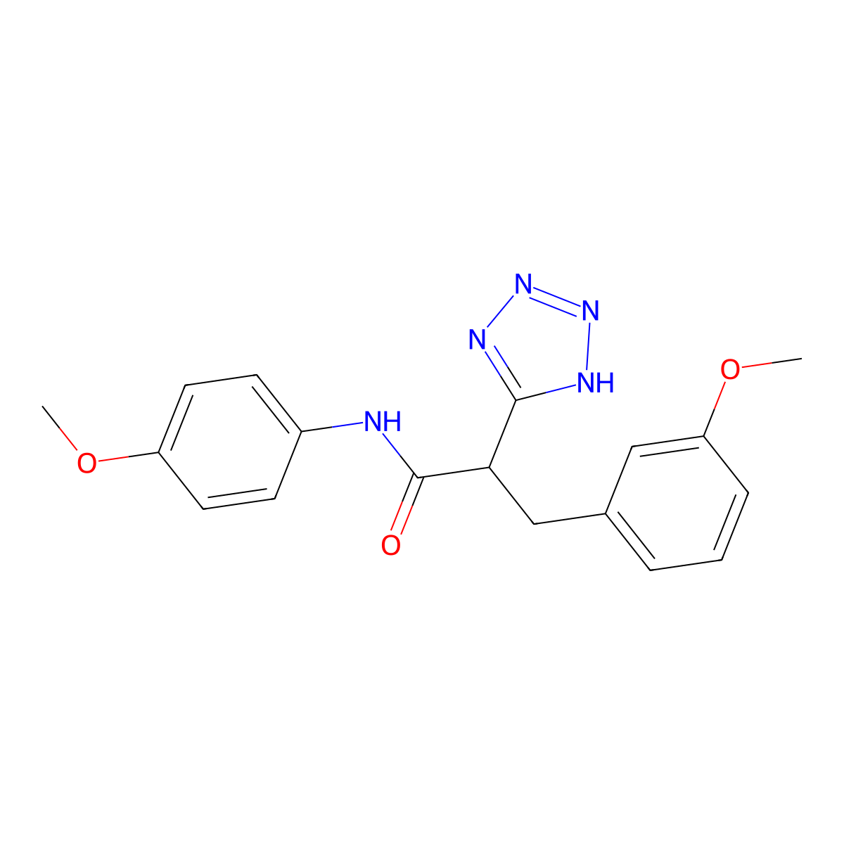 3-(3-methoxyphenyl)-N-(4-methoxyphenyl)-2-(2H-tetrazol-5-yl)propanamide molecular structure, CAS 483993-52-8