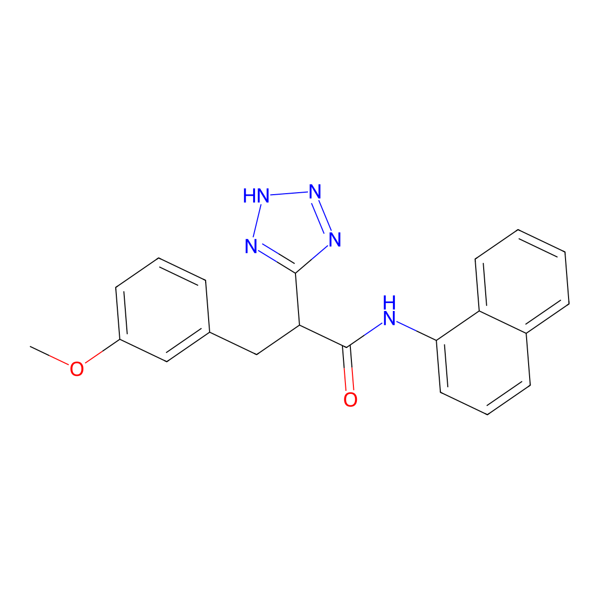 3-(3-methoxyphenyl)-N-1-naphthyl-2-(2H-tetrazol-5-yl)propanamide molecular structure, CAS 483993-58-4