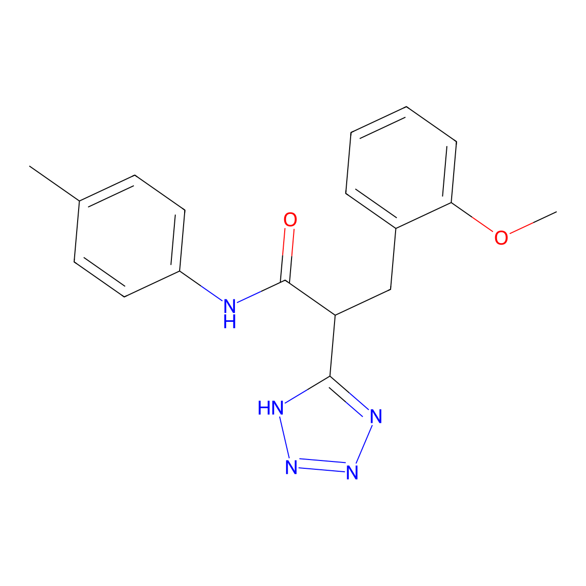 3-(2-methoxyphenyl)-N-(4-methylphenyl)-2-(2H-tetrazol-5-yl)propanamide molecular structure, CAS 483993-60-8