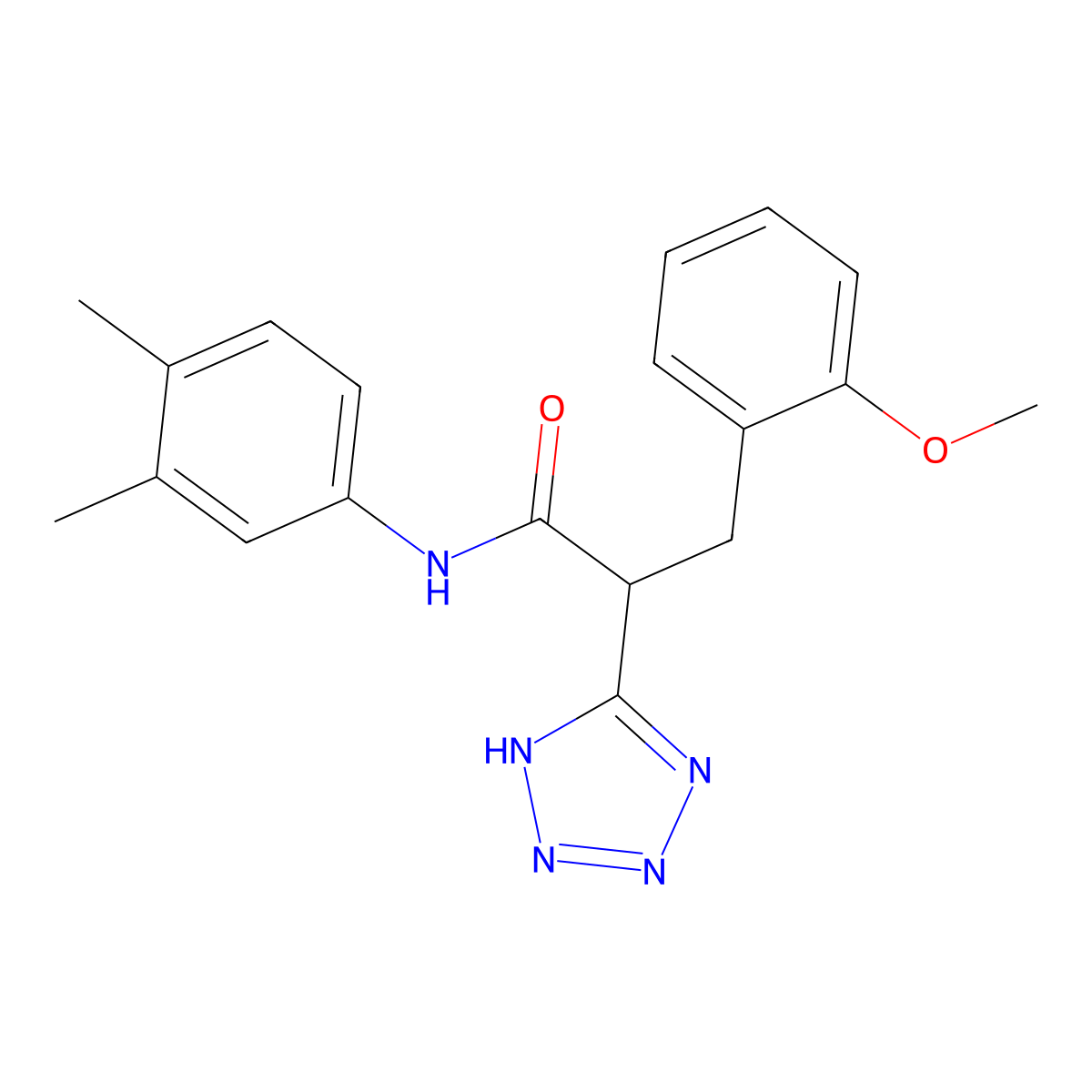 N-(3,4-dimethylphenyl)-3-(2-methoxyphenyl)-2-(2H-tetrazol-5-yl)propanamide molecular structure, CAS 483993-63-1