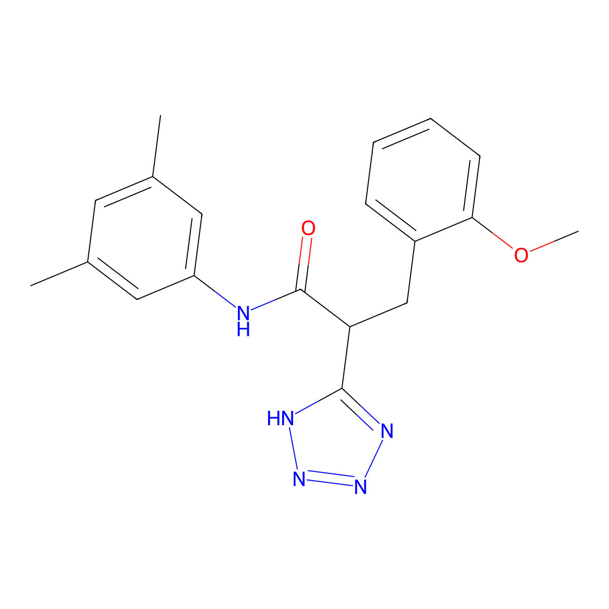 N-(3,5-dimethylphenyl)-3-(2-methoxyphenyl)-2-(2H-tetrazol-5-yl)propanamide molecular structure, CAS 483993-65-3