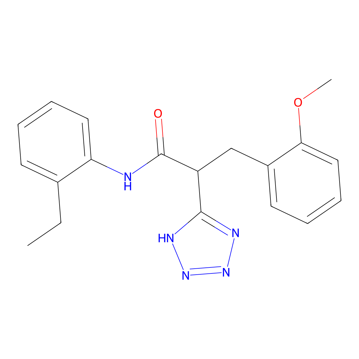 N-(2-ethylphenyl)-3-(2-methoxyphenyl)-2-(2H-tetrazol-5-yl)propanamide molecular structure, CAS 483993-68-6