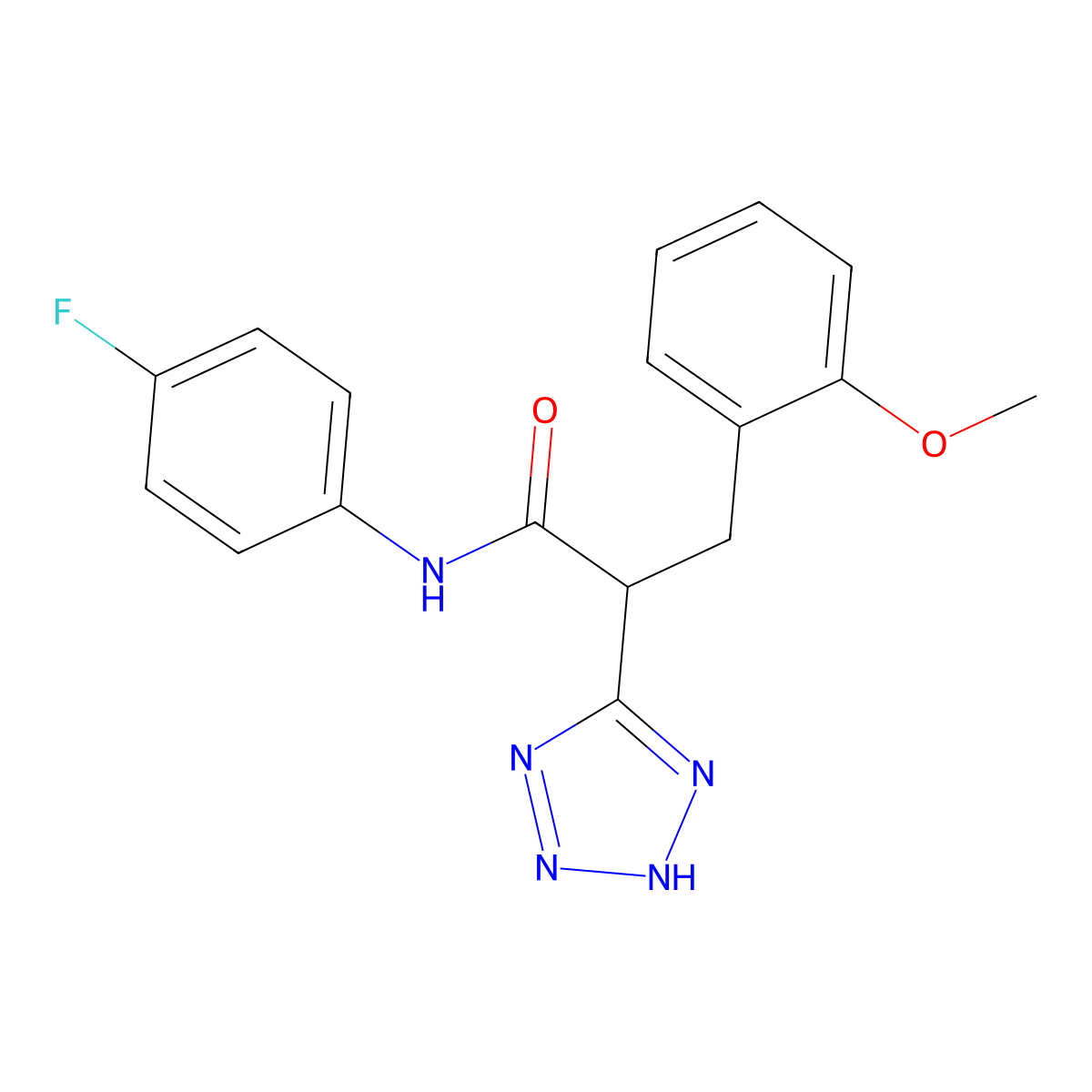 N-(4-fluorophenyl)-3-(2-methoxyphenyl)-2-(2H-tetrazol-5-yl)propanamide molecular structure, CAS 483993-70-0
