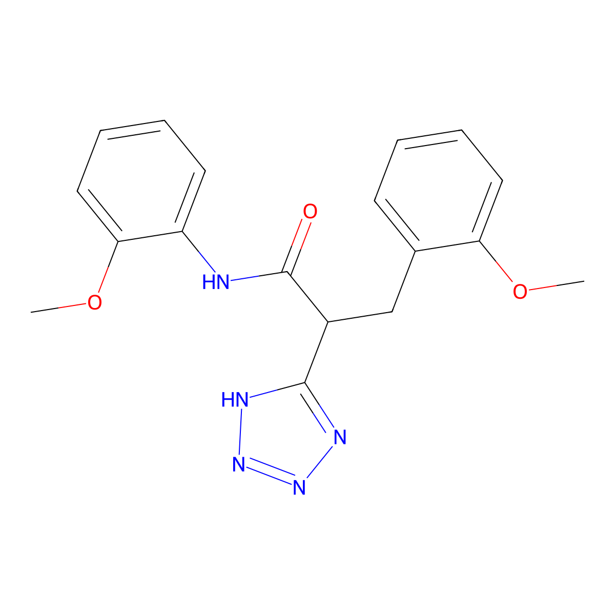 N,3-bis(2-methoxyphenyl)-2-(2H-tetrazol-5-yl)propanamide molecular structure, CAS 483993-73-3