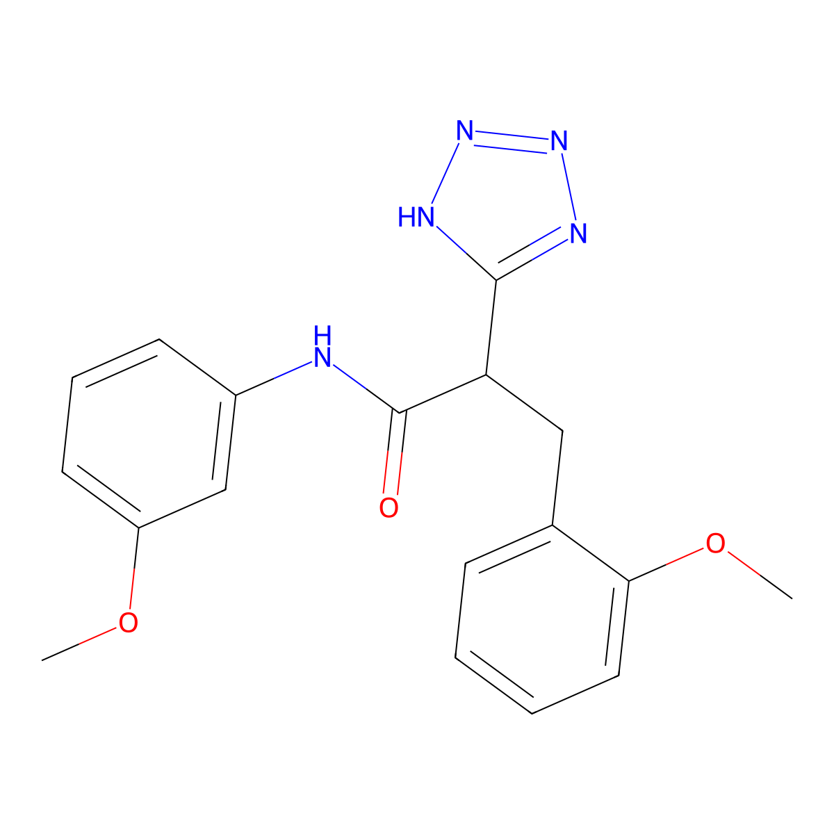 3-(2-methoxyphenyl)-N-(3-methoxyphenyl)-2-(2H-1,2,3,4-tetrazol-5-yl)propanamide molecular structure, CAS 483993-74-4