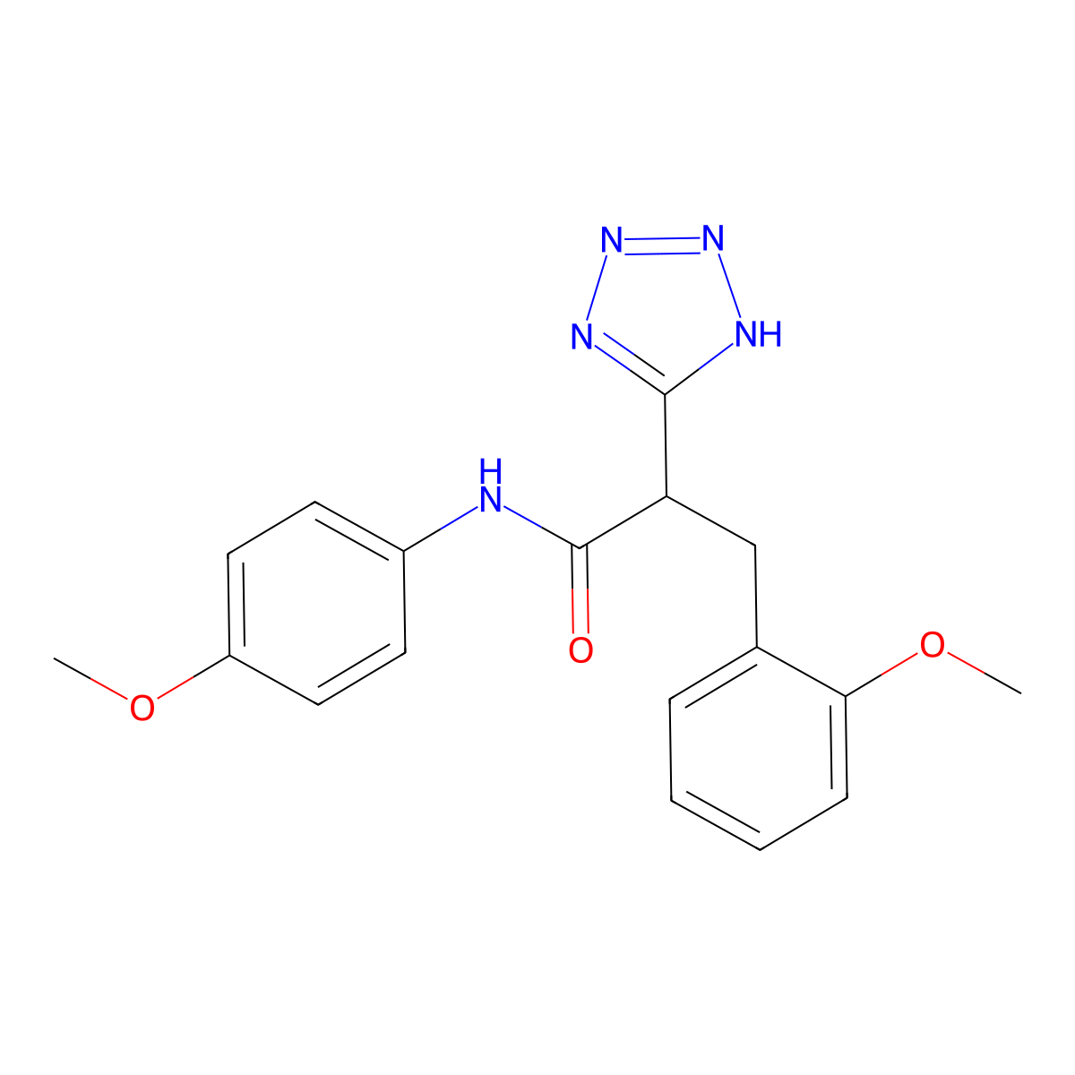 3-(2-methoxyphenyl)-N-(4-methoxyphenyl)-2-(2H-tetrazol-5-yl)propanamide molecular structure, CAS 483993-75-5