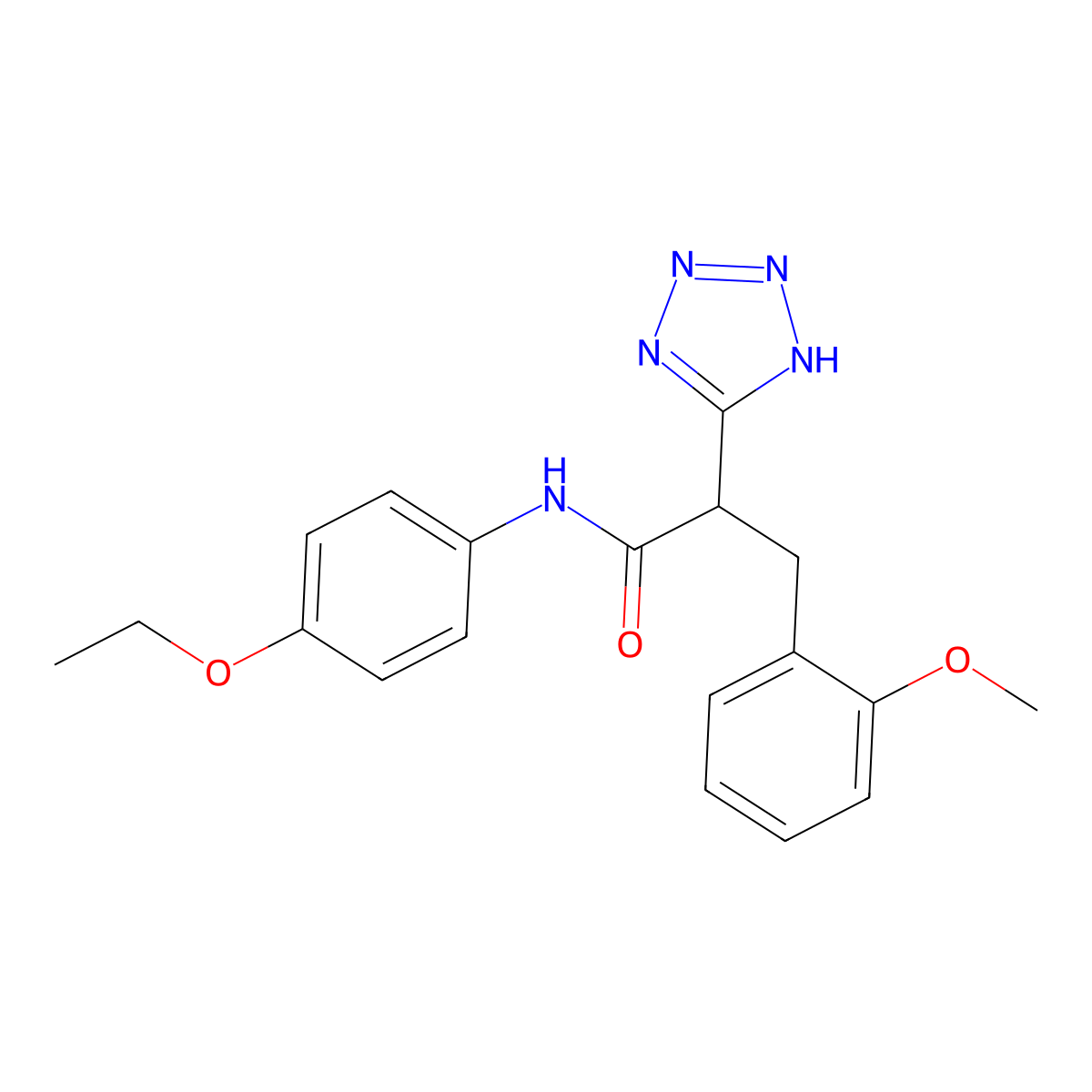 N-(4-ethoxyphenyl)-3-(2-methoxyphenyl)-2-(2H-tetrazol-5-yl)propanamide molecular structure, CAS 483993-76-6