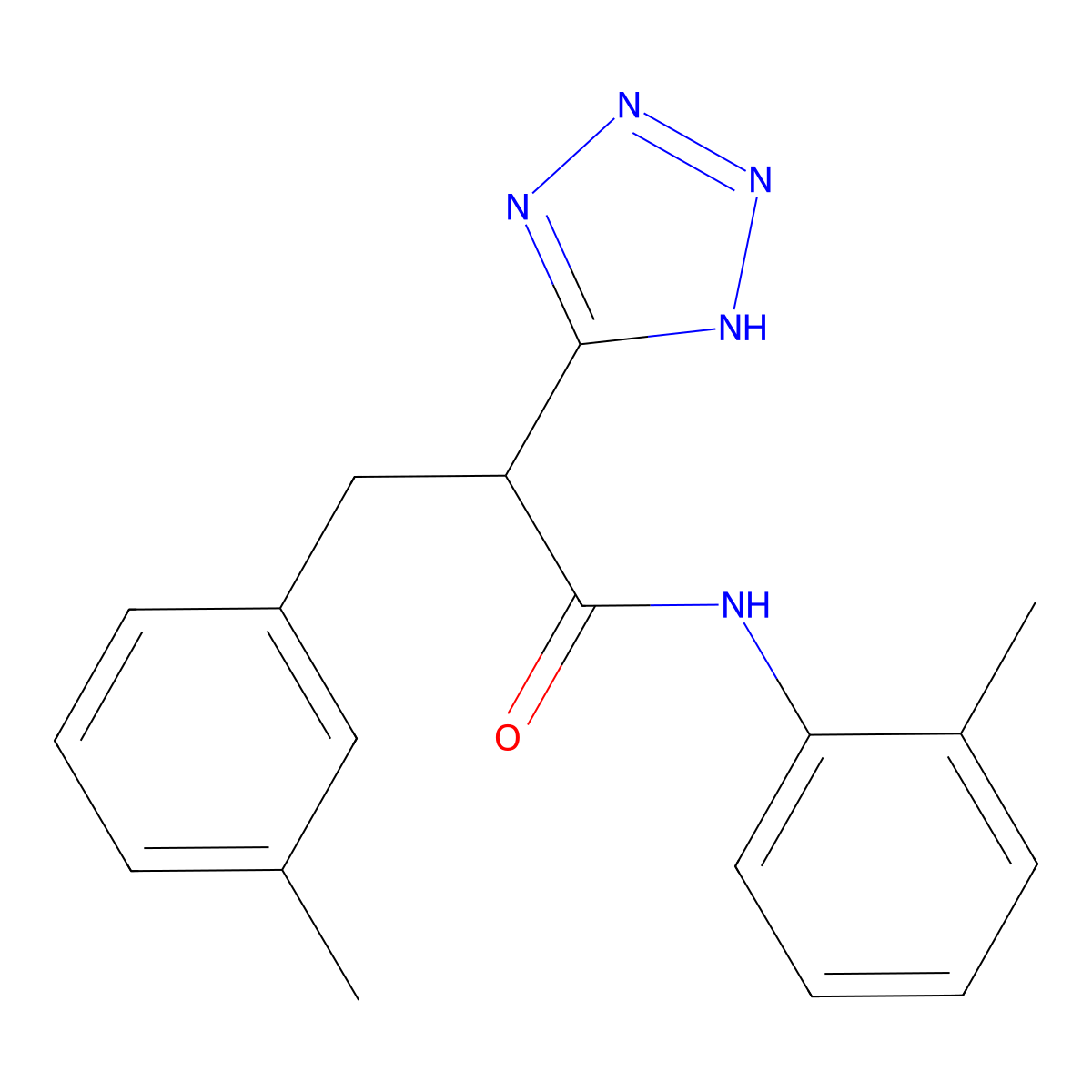 N-(2-methylphenyl)-3-(3-methylphenyl)-2-(2H-tetrazol-5-yl)propanamide molecular structure, CAS 483993-85-7