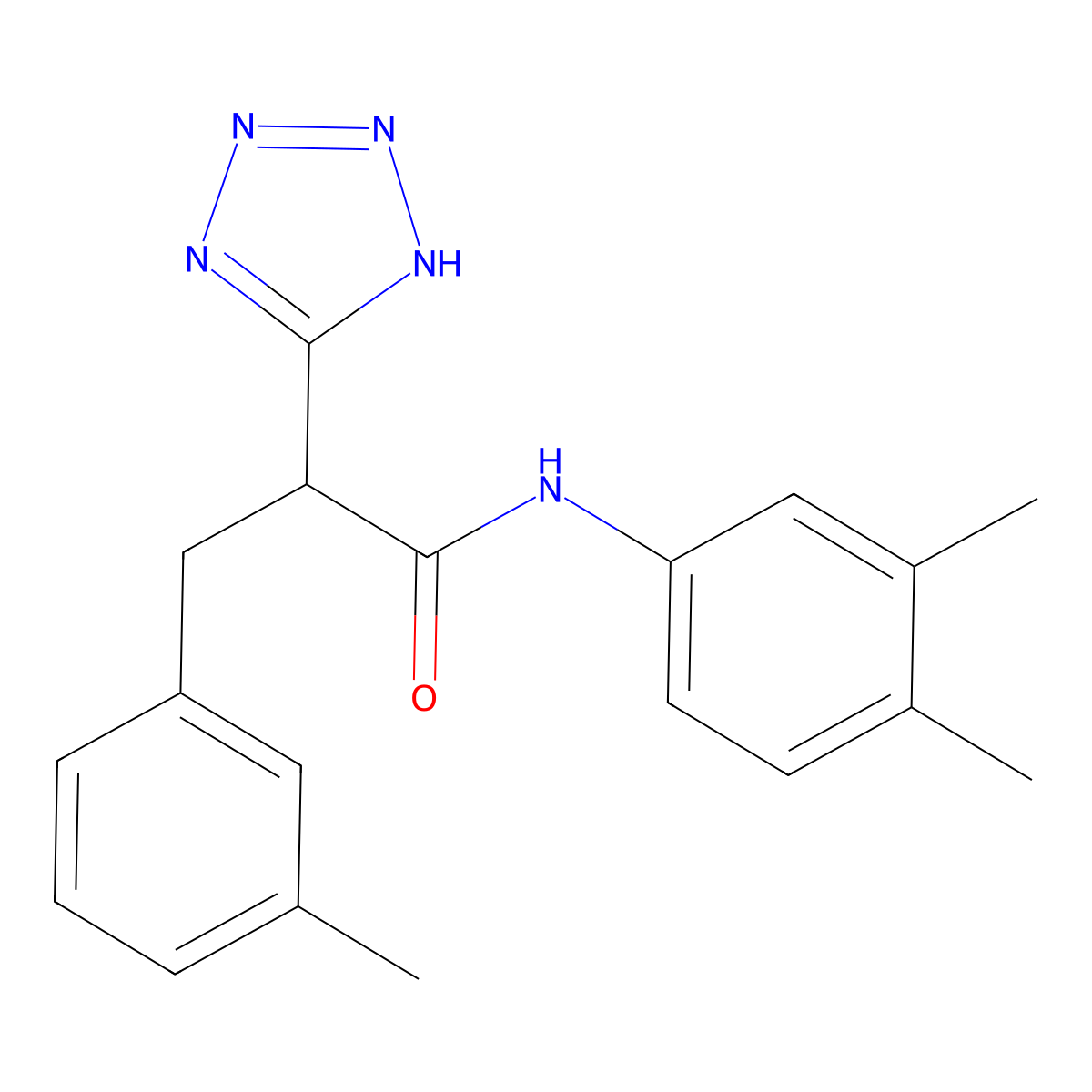 N-(3,4-dimethylphenyl)-3-(3-methylphenyl)-2-(2H-tetrazol-5-yl)propanamide molecular structure, CAS 483993-86-8